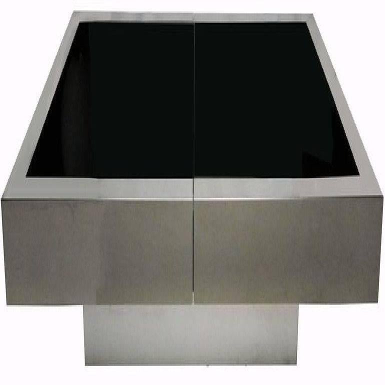 Willy Rizzo Mid-Century Modern Cocktail Table Dry Bar in Chrome and Black Glass 5