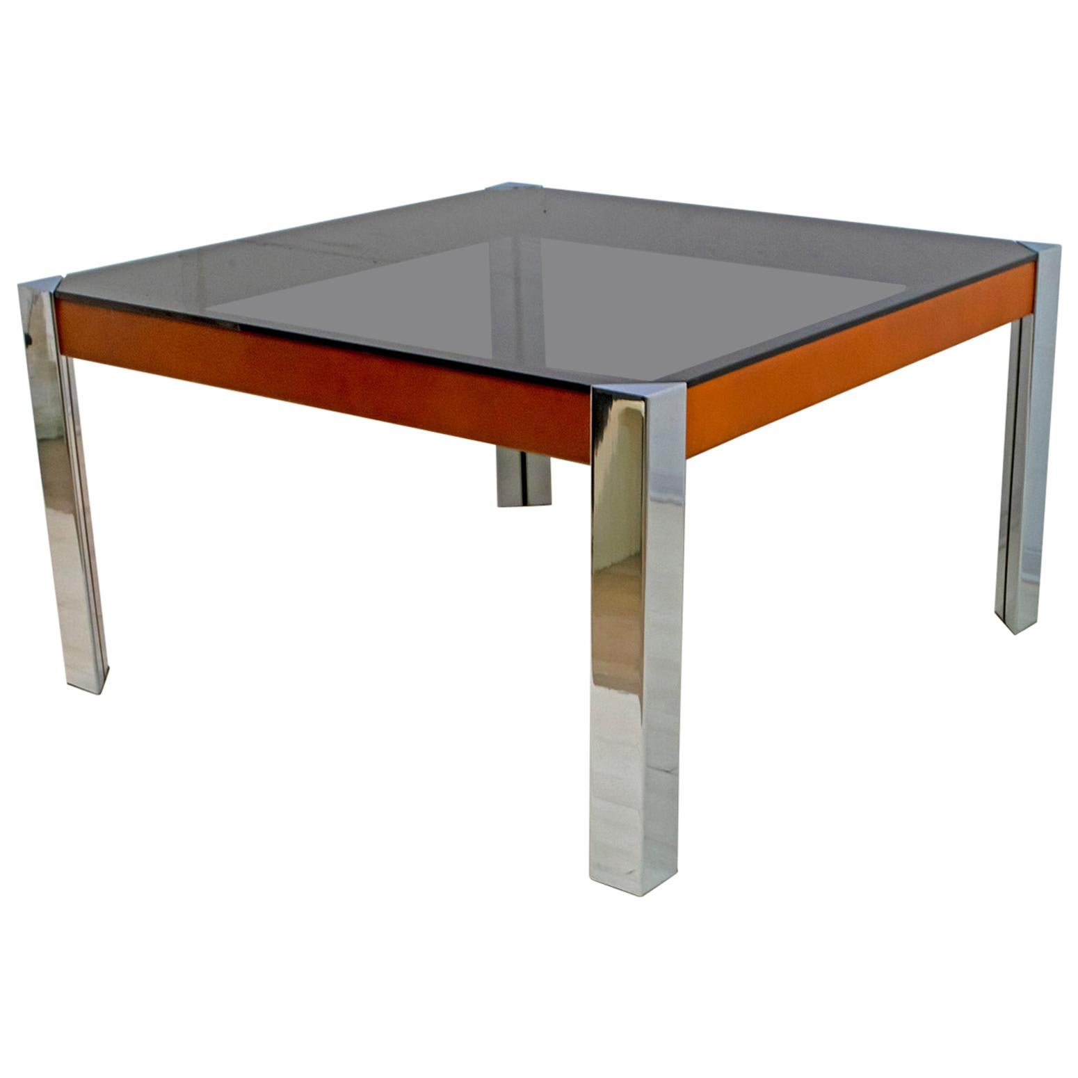 Willy Rizzo Mid-Century Modern Italian Chrome and Leather Dining Table, 1970s