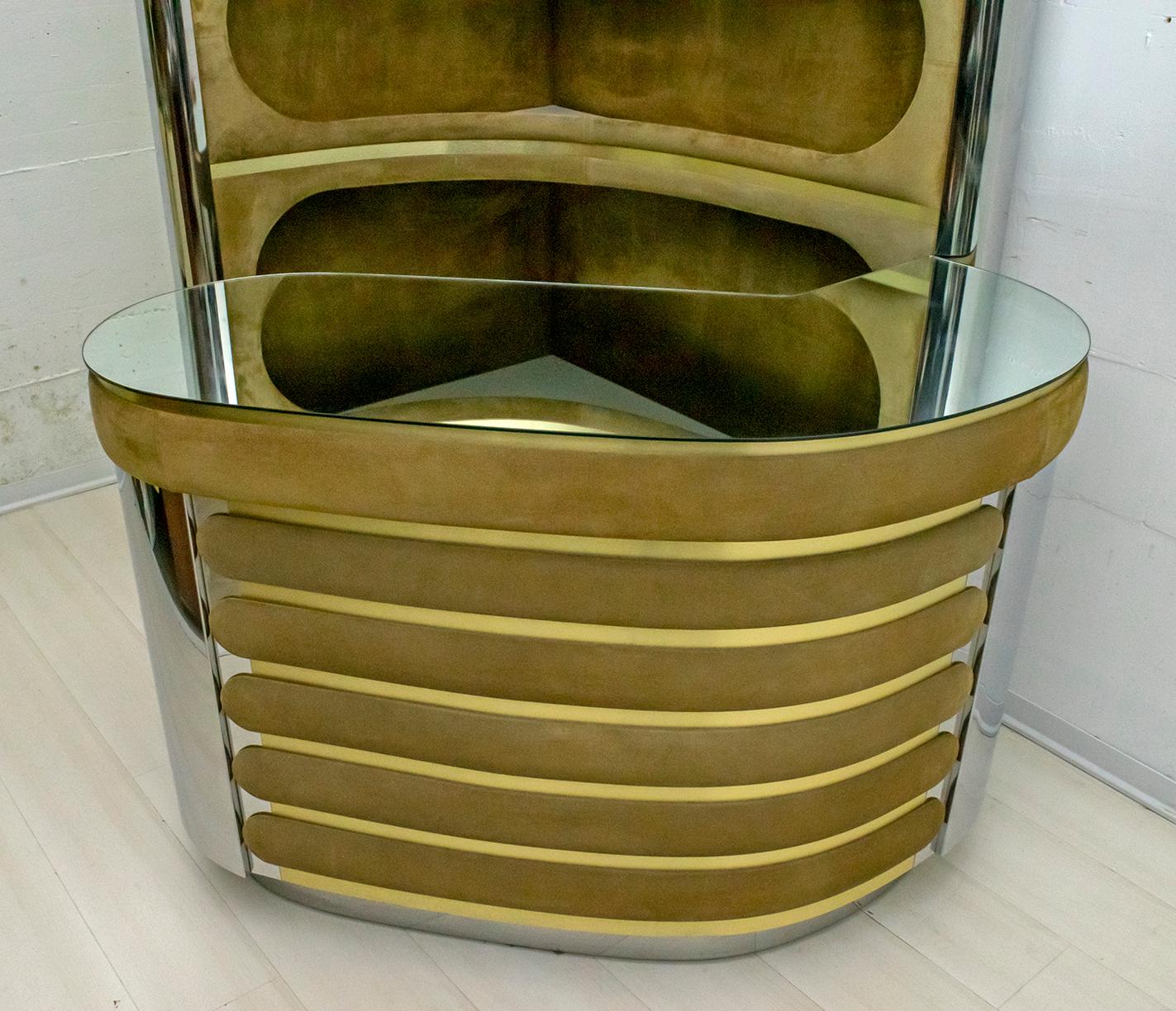 Willy Rizzo Mid-Century Modern Italian Suede and Steel Bar Cabinet, 1970s 6