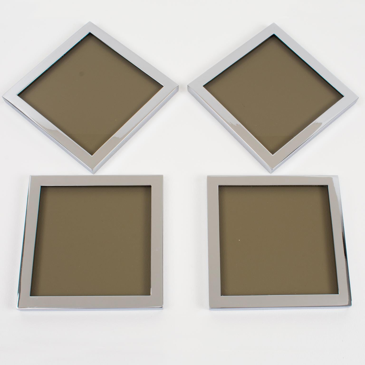 Posavasos cromados modernistas Willy Rizzo, hacia 1970 Vidrio en venta