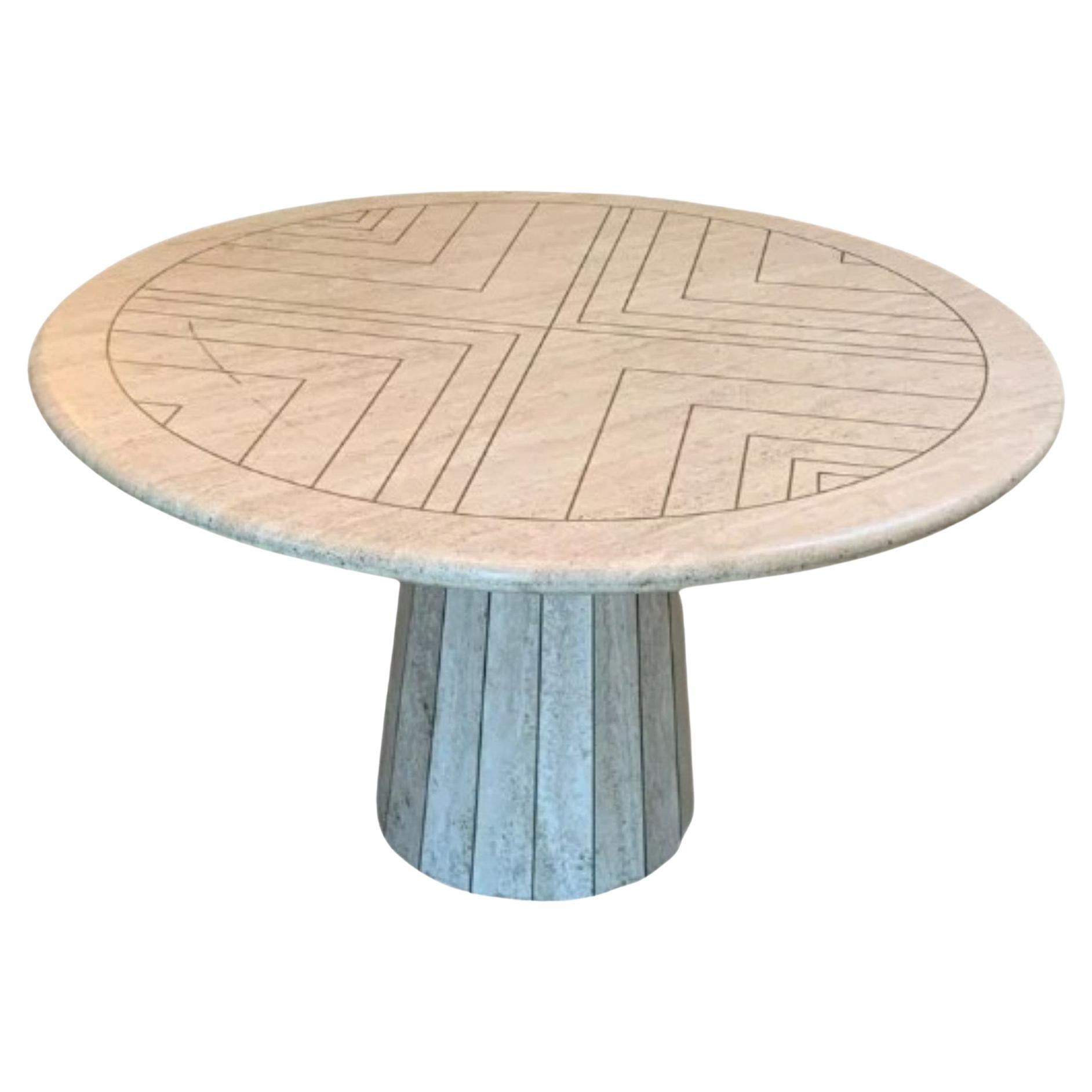 Midcentury Travertine Round Dining Table Attributed to Willy Rizzo, Italian, 70s For Sale