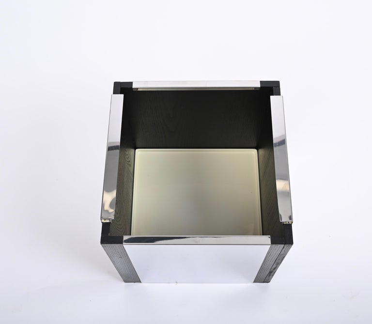 Willy Rizzo Midcentury Cubic Chromed Steel, Wood and Glass Dry Bar, Italy 1970s For Sale 5