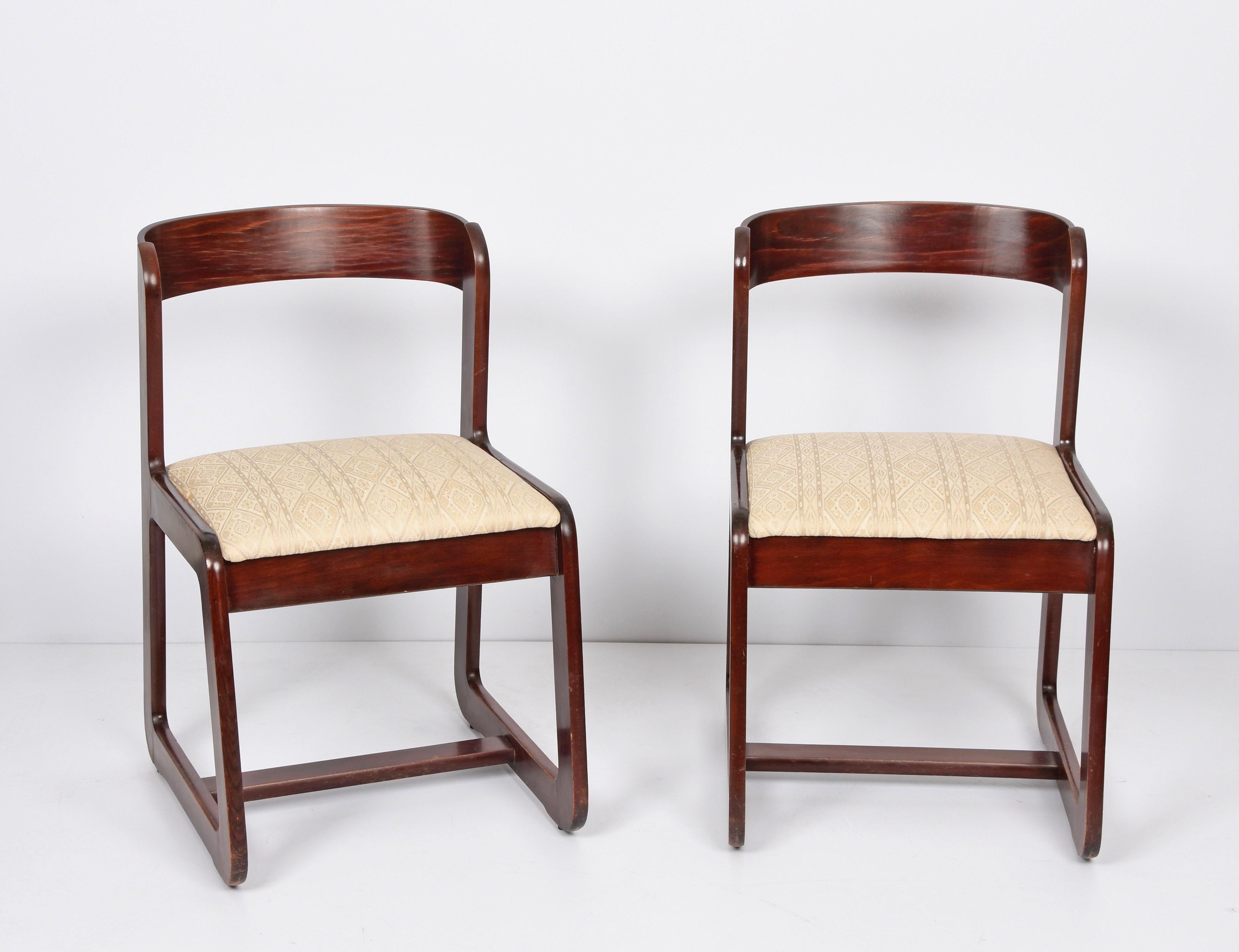Mid-Century Modern Willy Rizzo Midcentury Italian Wooden and Fabric Chairs for Mario Sabot, 1970