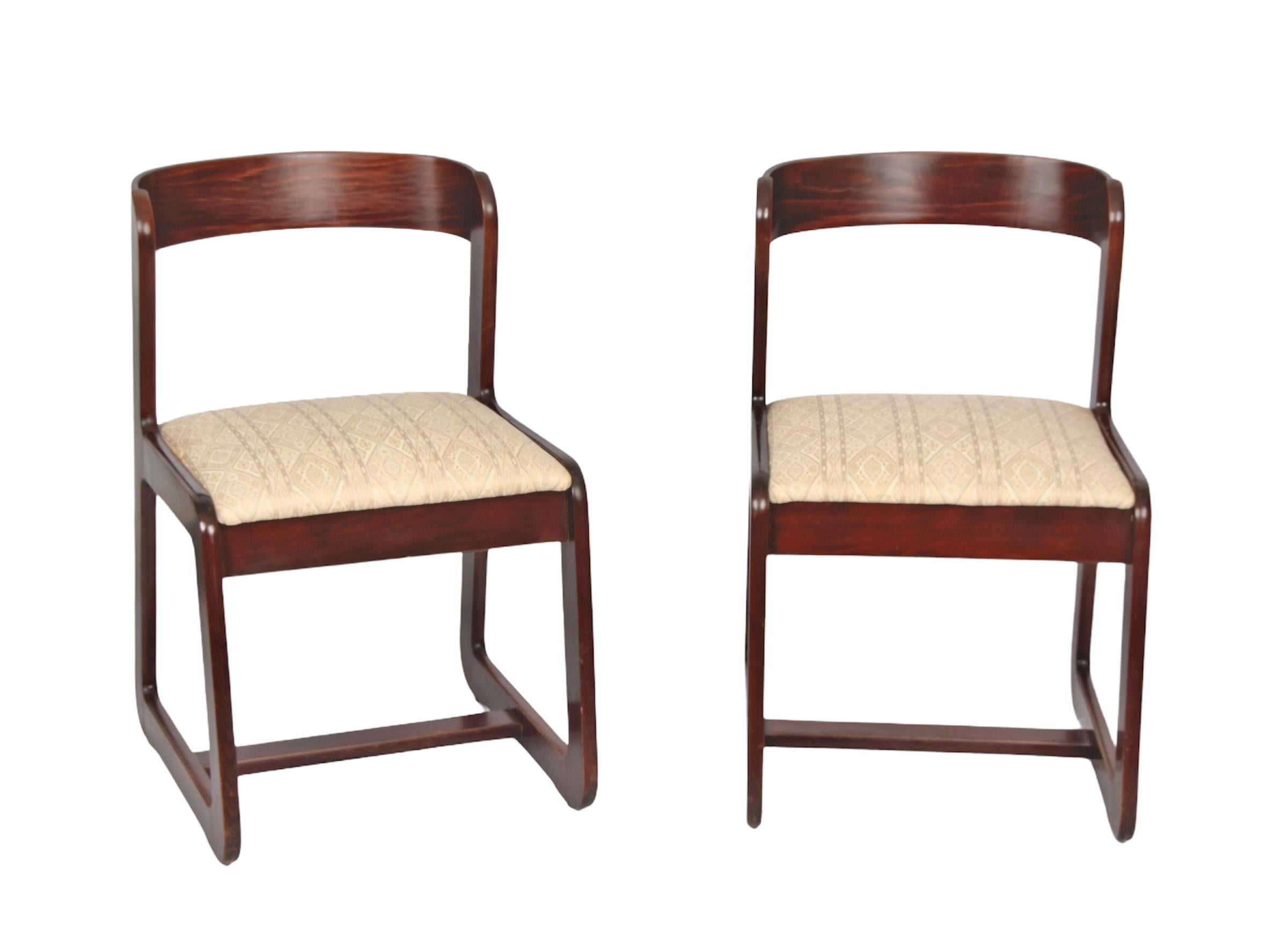 Late 20th Century Willy Rizzo Midcentury Italian Wooden and Fabric Chairs for Mario Sabot, 1970