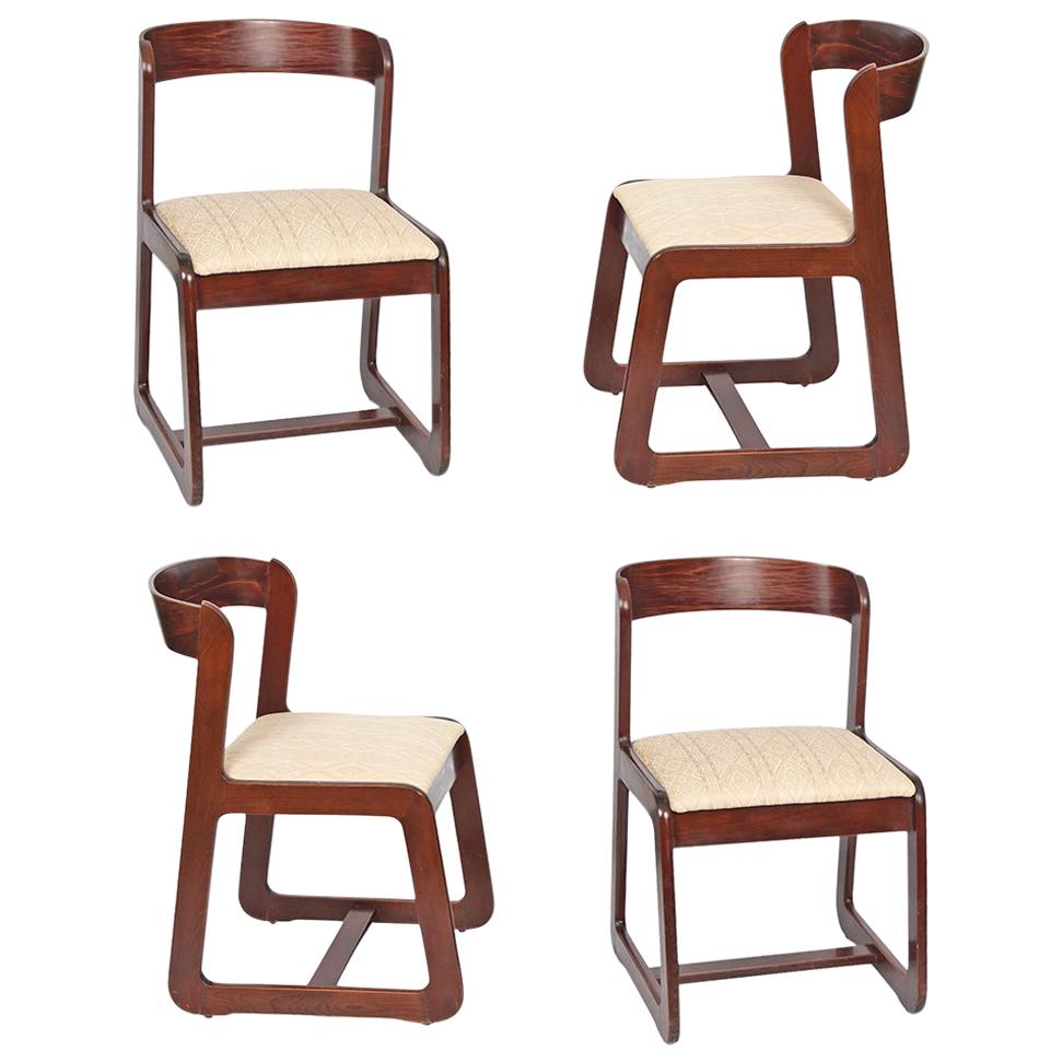 Willy Rizzo Midcentury Italian Wooden and Fabric Chairs for Mario Sabot, 1970
