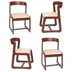 Vintage Willy Rizzo Midcentury Italian Wooden and Fabric Chairs for Mario Sabot, 1970