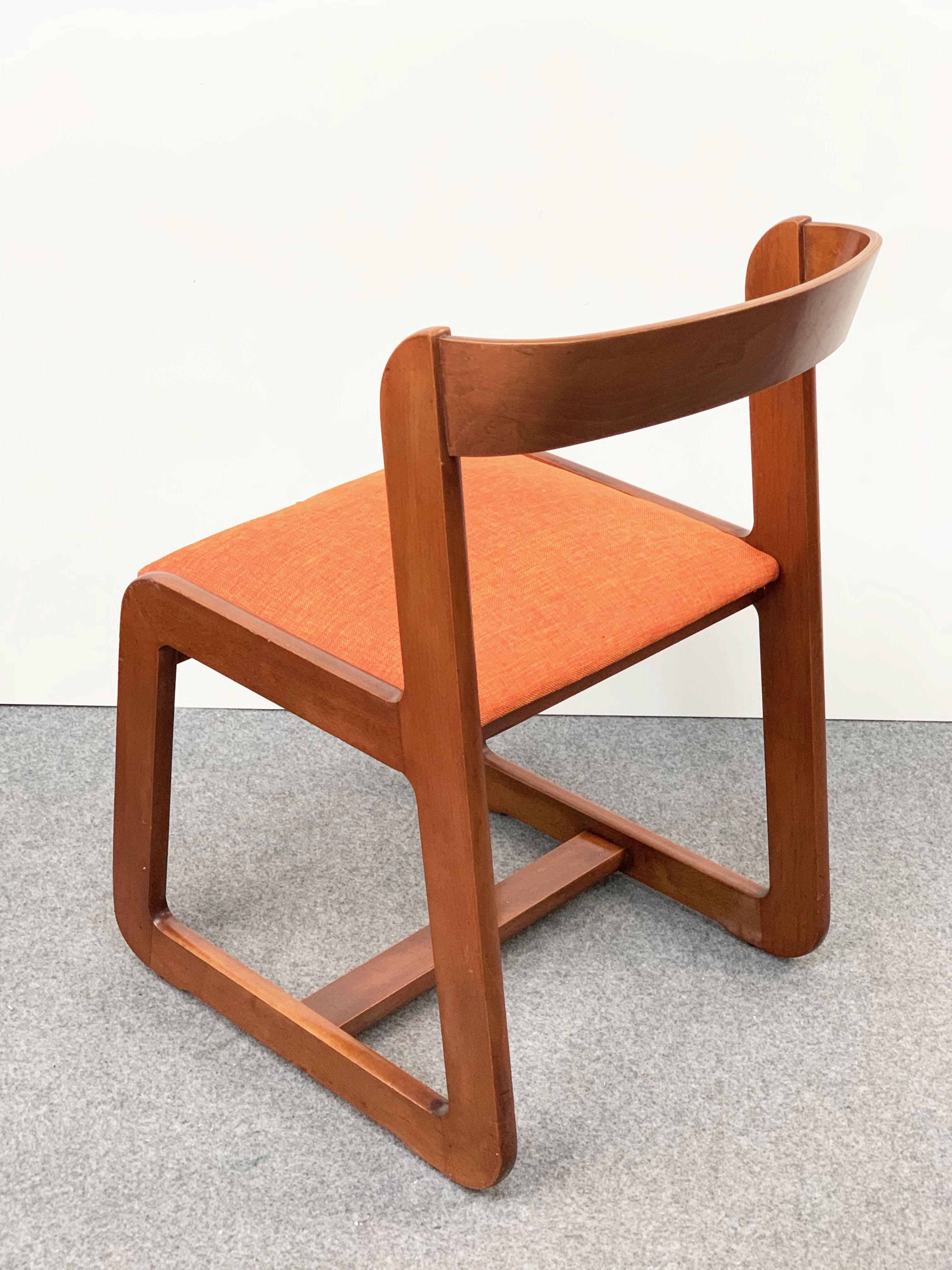 Willy Rizzo Midcentury Italian Wooden and Orange Fabric Chairs, Mario Sabot 1970 5