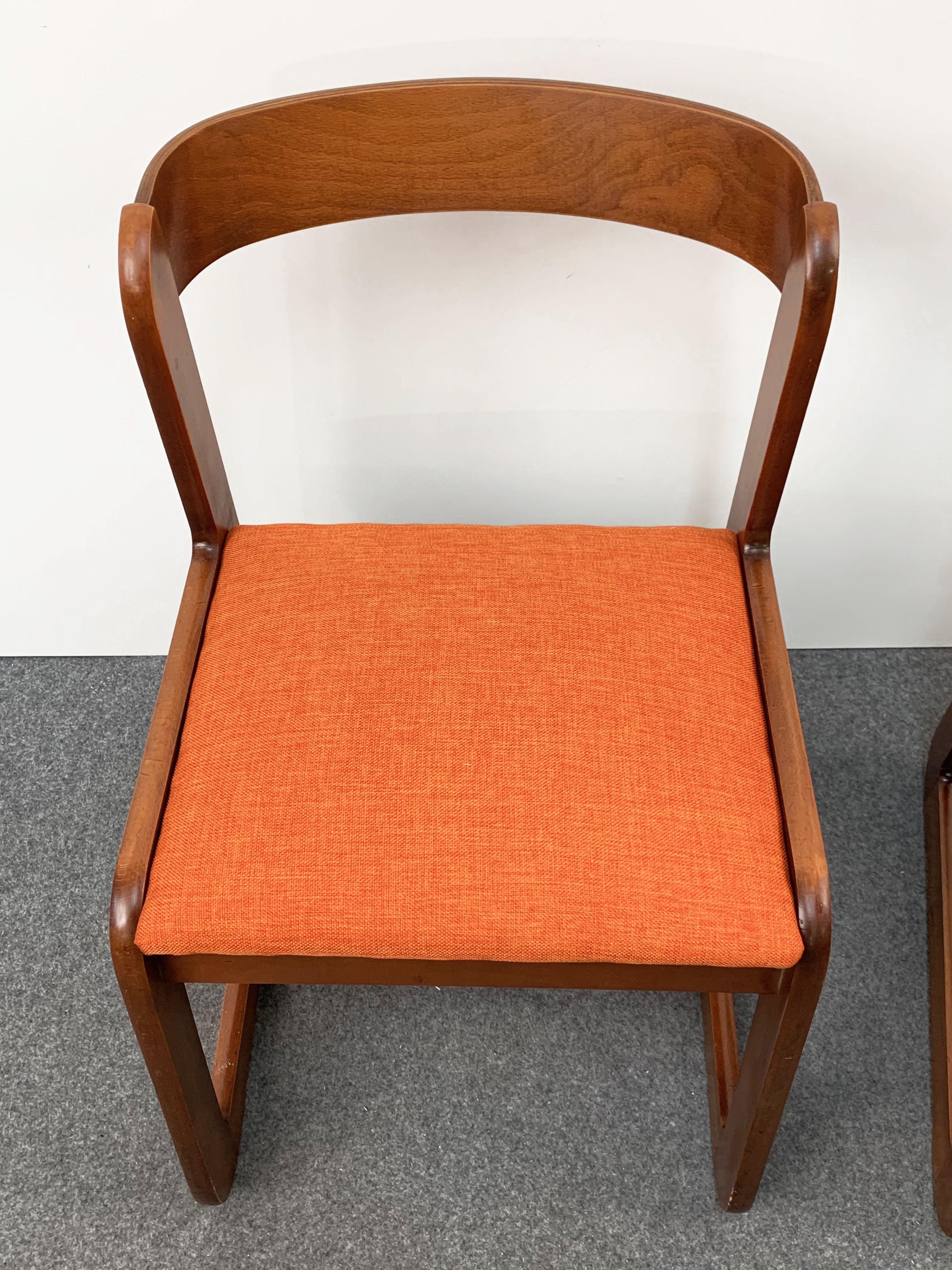 Willy Rizzo Midcentury Italian Wooden and Orange Fabric Chairs, Mario Sabot 1970 8