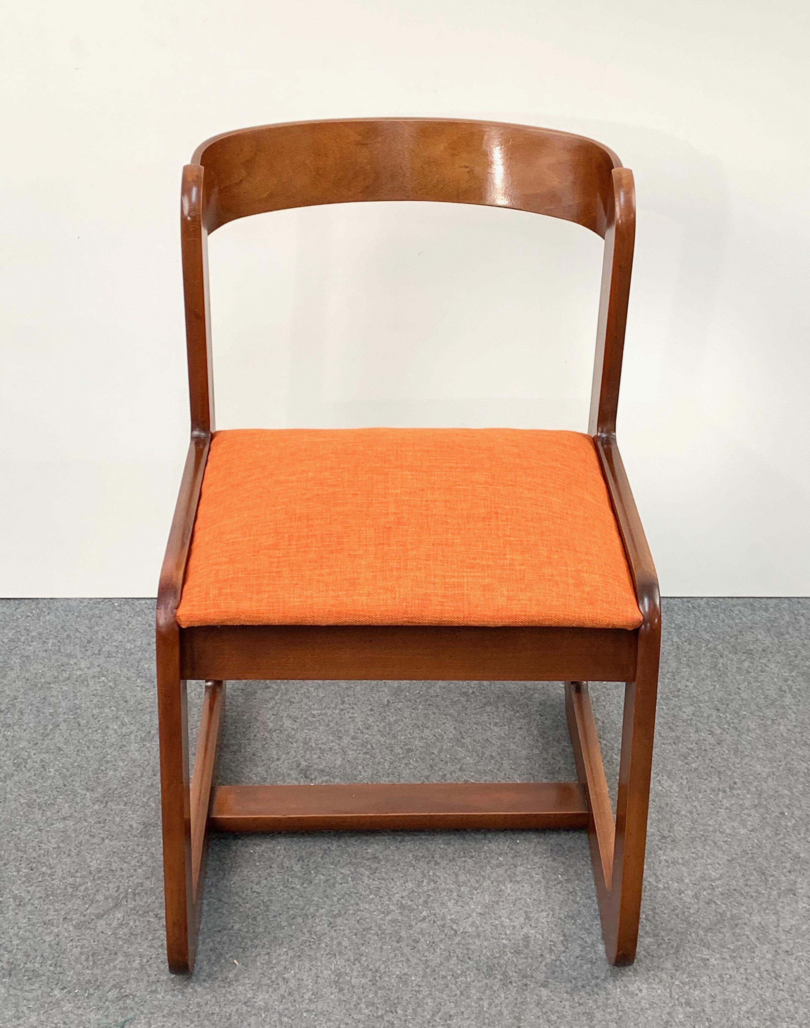 Willy Rizzo Midcentury Italian Wooden and Orange Fabric Chairs, Mario Sabot 1970 9