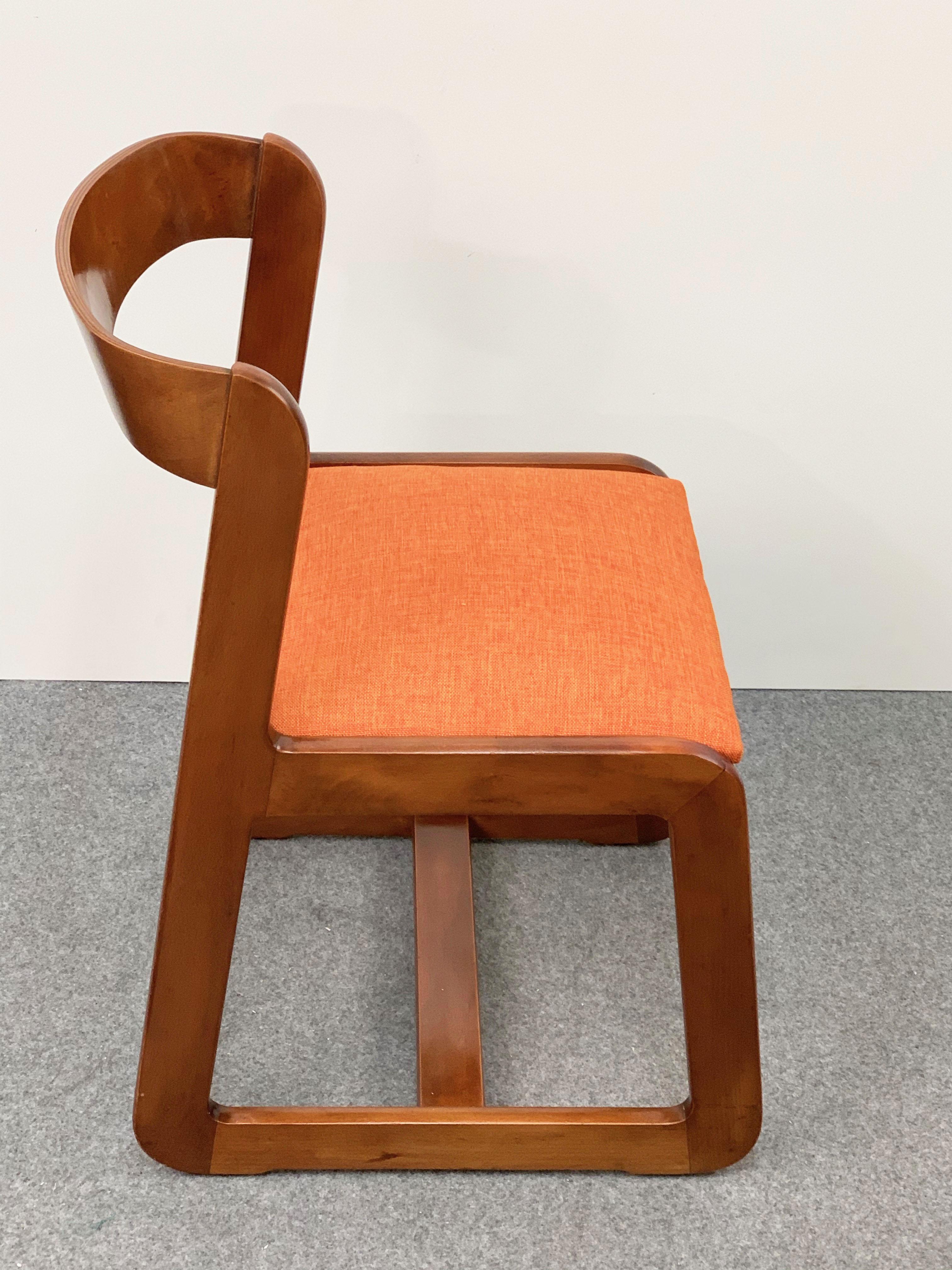Willy Rizzo Midcentury Italian Wooden and Orange Fabric Chairs, Mario Sabot 1970 10