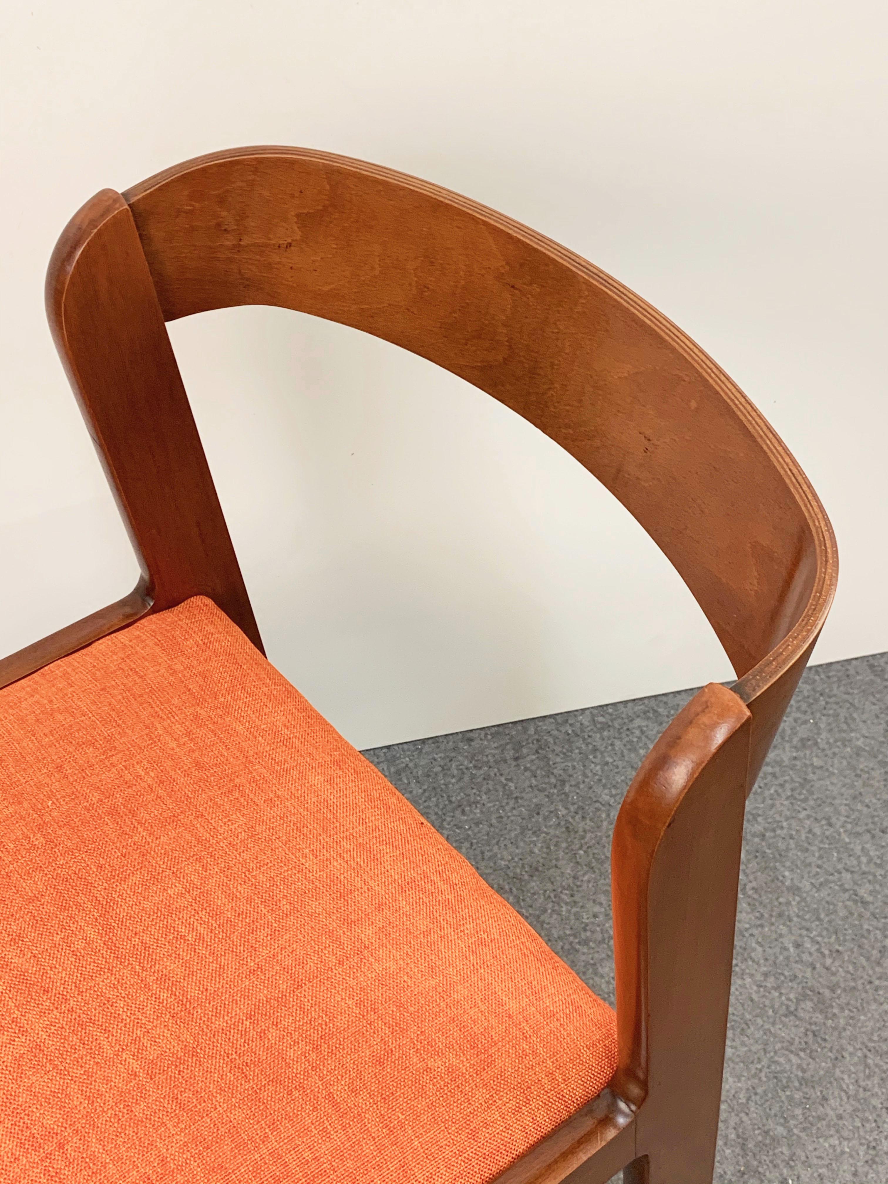 Willy Rizzo Midcentury Italian Wooden and Orange Fabric Chairs, Mario Sabot 1970 14
