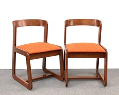 Willy Rizzo Midcentury Italian Wooden and Orange Fabric Chairs, Mario Sabot 1970