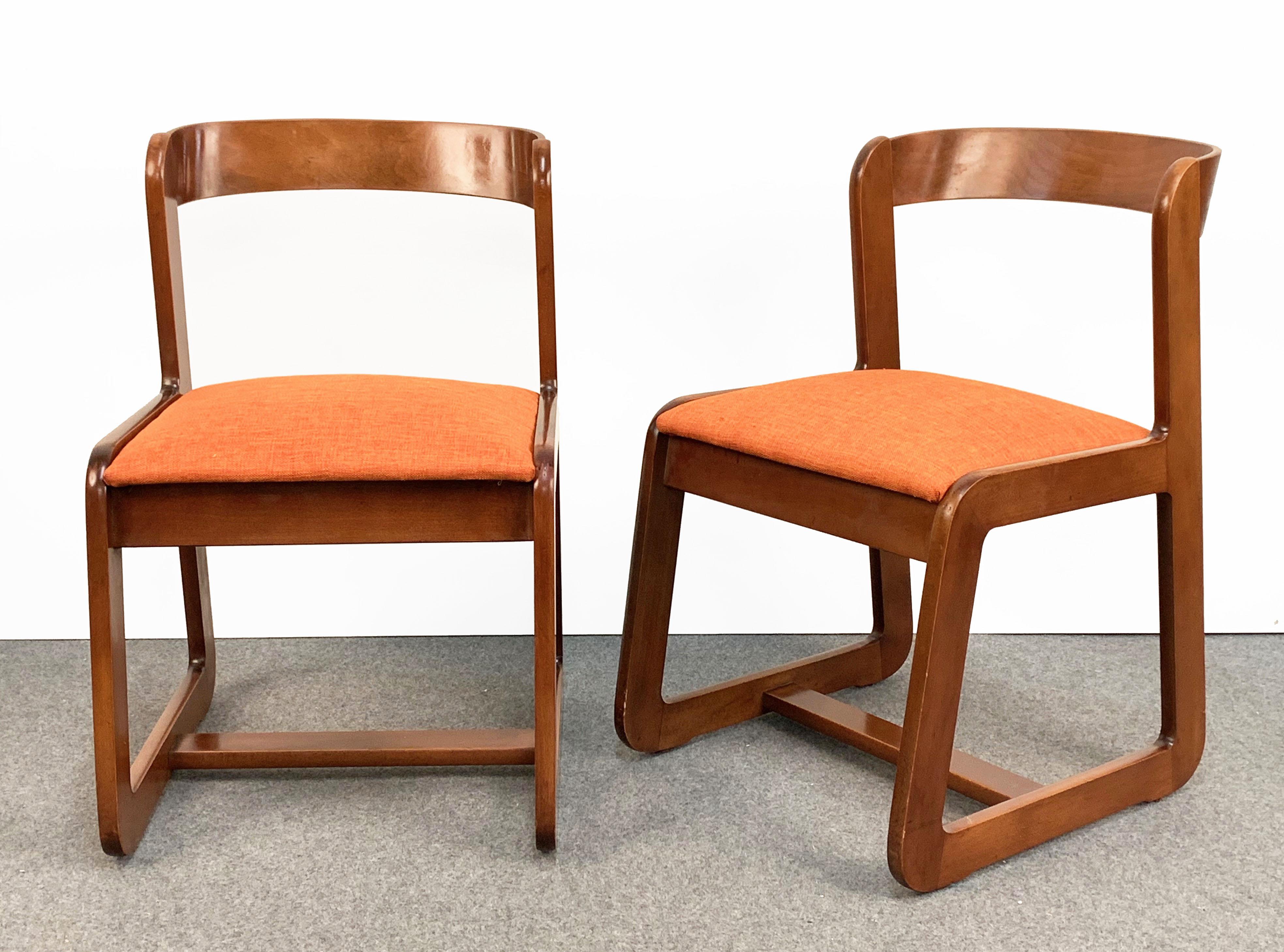 Willy Rizzo Midcentury Italian Wooden and Orange Fabric Chairs, Mario Sabot 1970 In Good Condition In Roma, IT