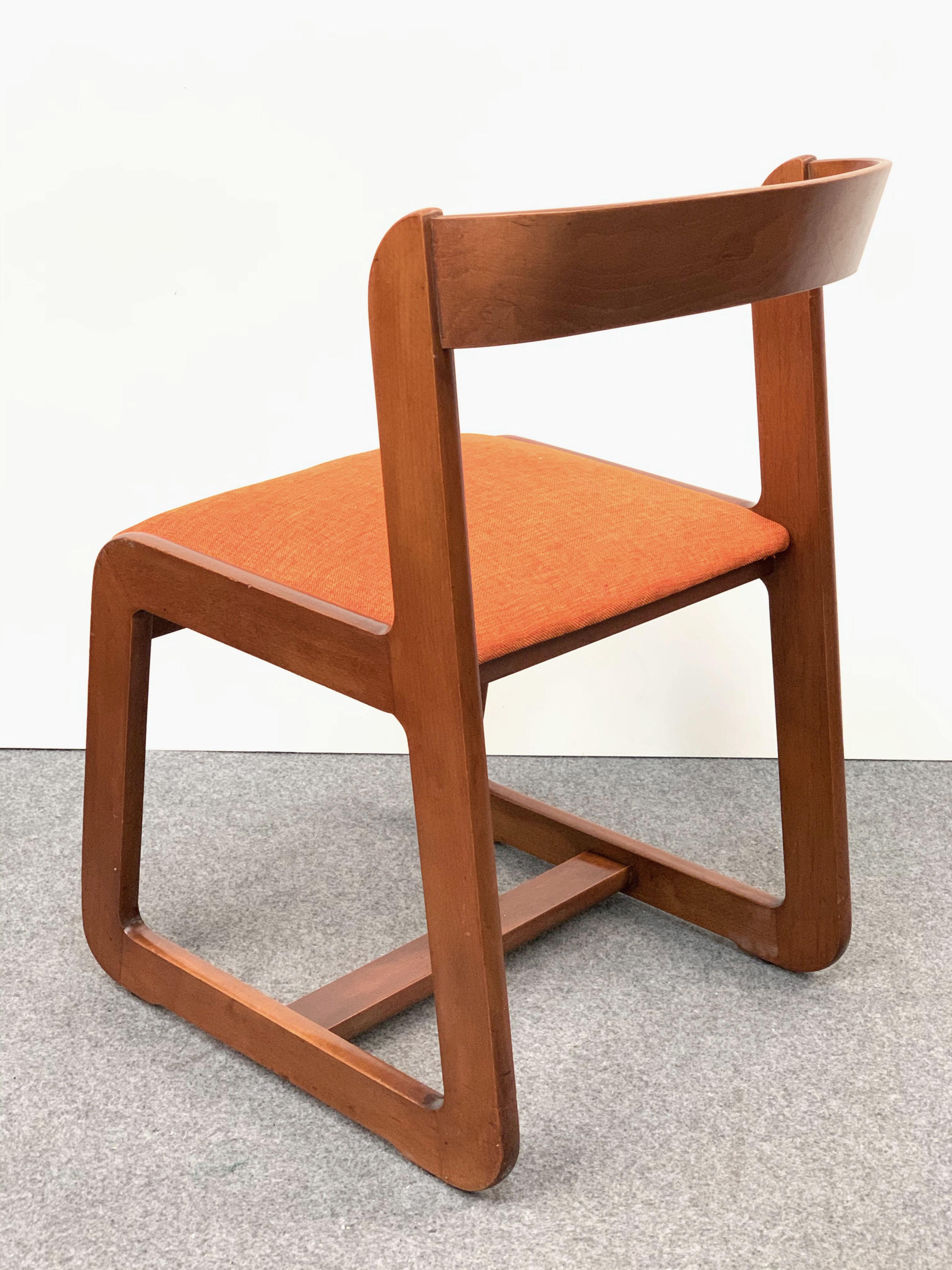 Late 20th Century Willy Rizzo Midcentury Italian Wooden and Orange Fabric Chairs, Mario Sabot 1970