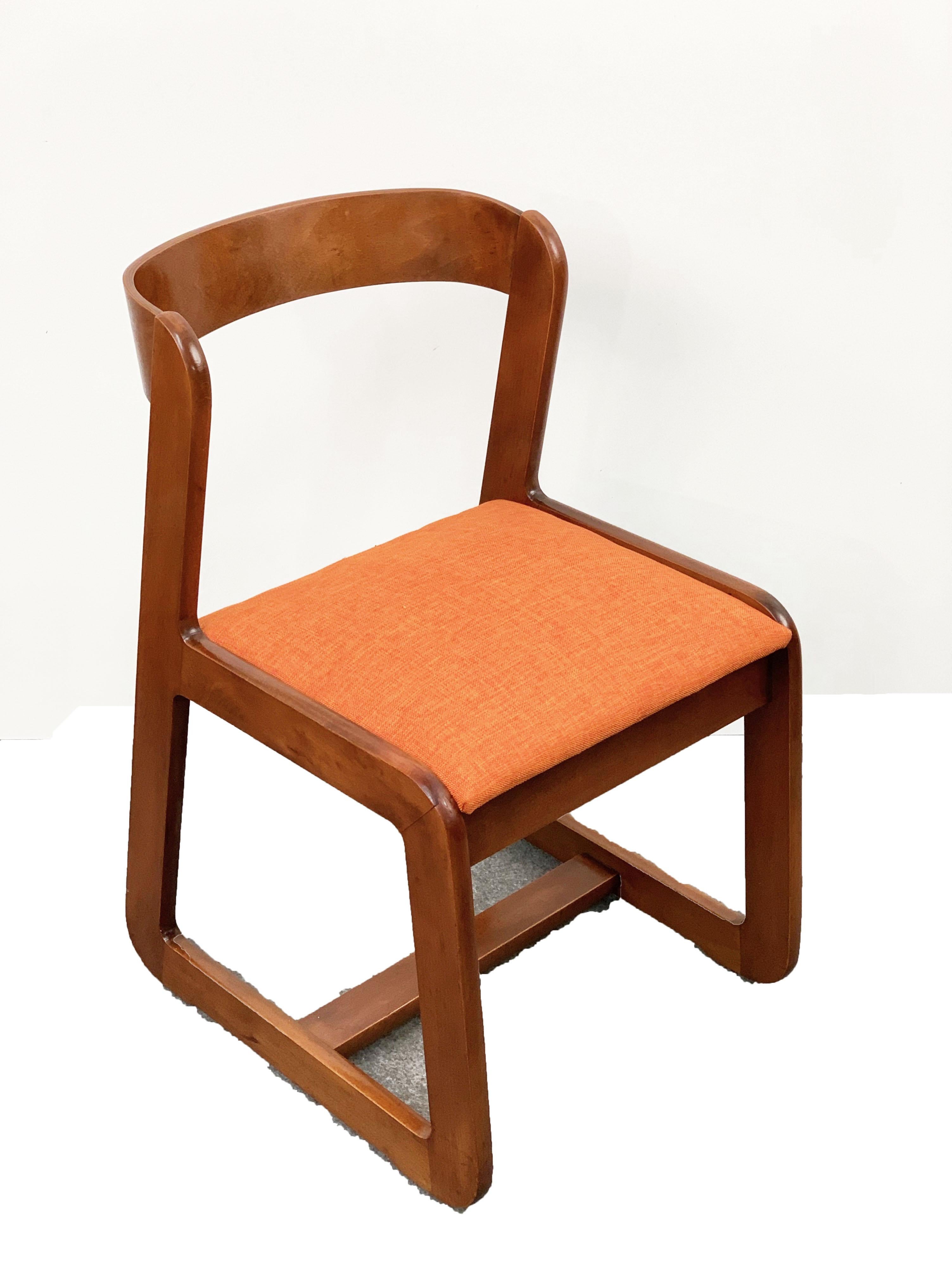 Willy Rizzo Midcentury Italian Wooden and Orange Fabric Chairs, Mario Sabot 1970 2