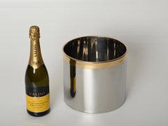 Willy Rizzo Midcentury Large Chrome and Brass Ice Bucket, Italy 1970s