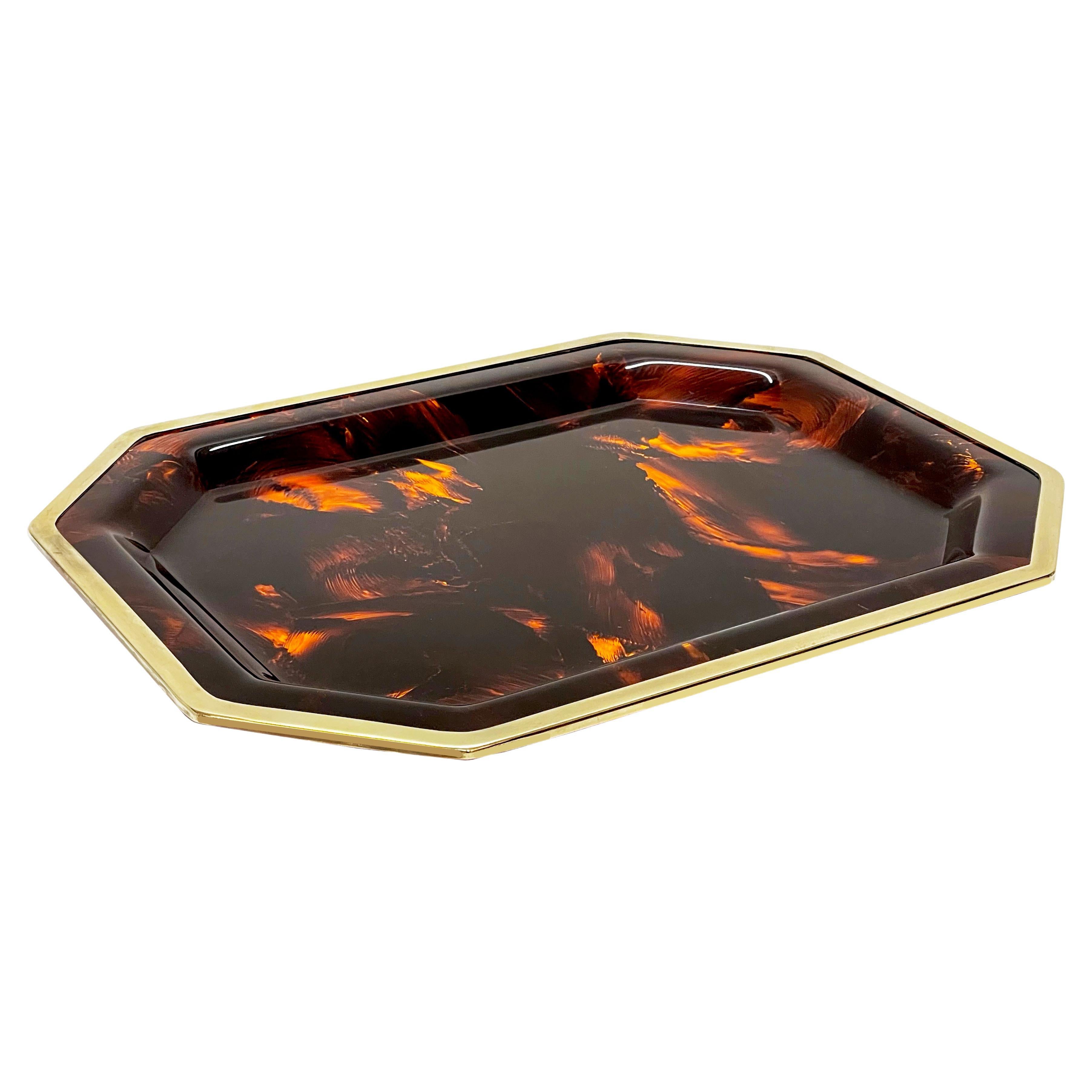 Willy Rizzo Midcentury Lucite and Brass Serving Tray for Christian Dior, 1970s