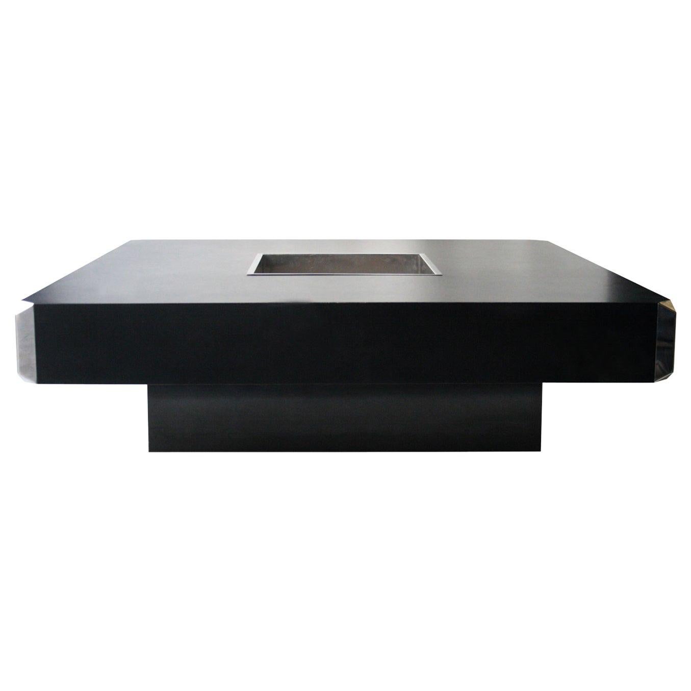 Willy Rizzo Mid-Century Modern Square Black Wood Italian Center Table, 1970