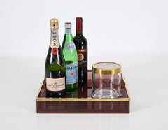 Willy Rizzo Midcentury Pink Lucite and Brass Italian Square Serving Tray, 1970s