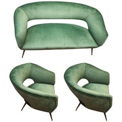 Willy Rizzo Midcentury Set of Two Armchairs and One Sofa from Italy