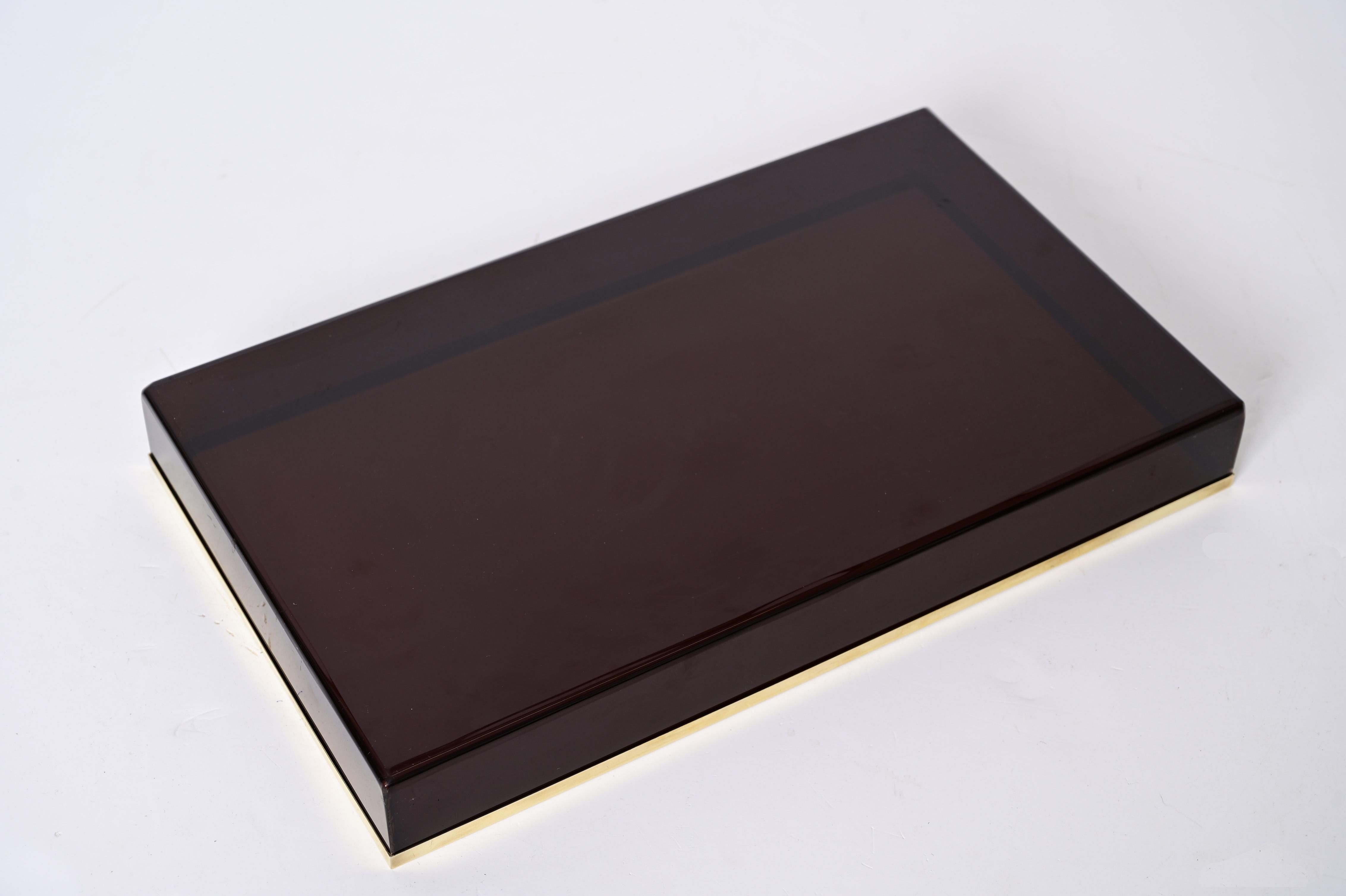 Willy Rizzo Midcentury Smoked Lucite and Brass Italian Serving Tray, 1970s 8