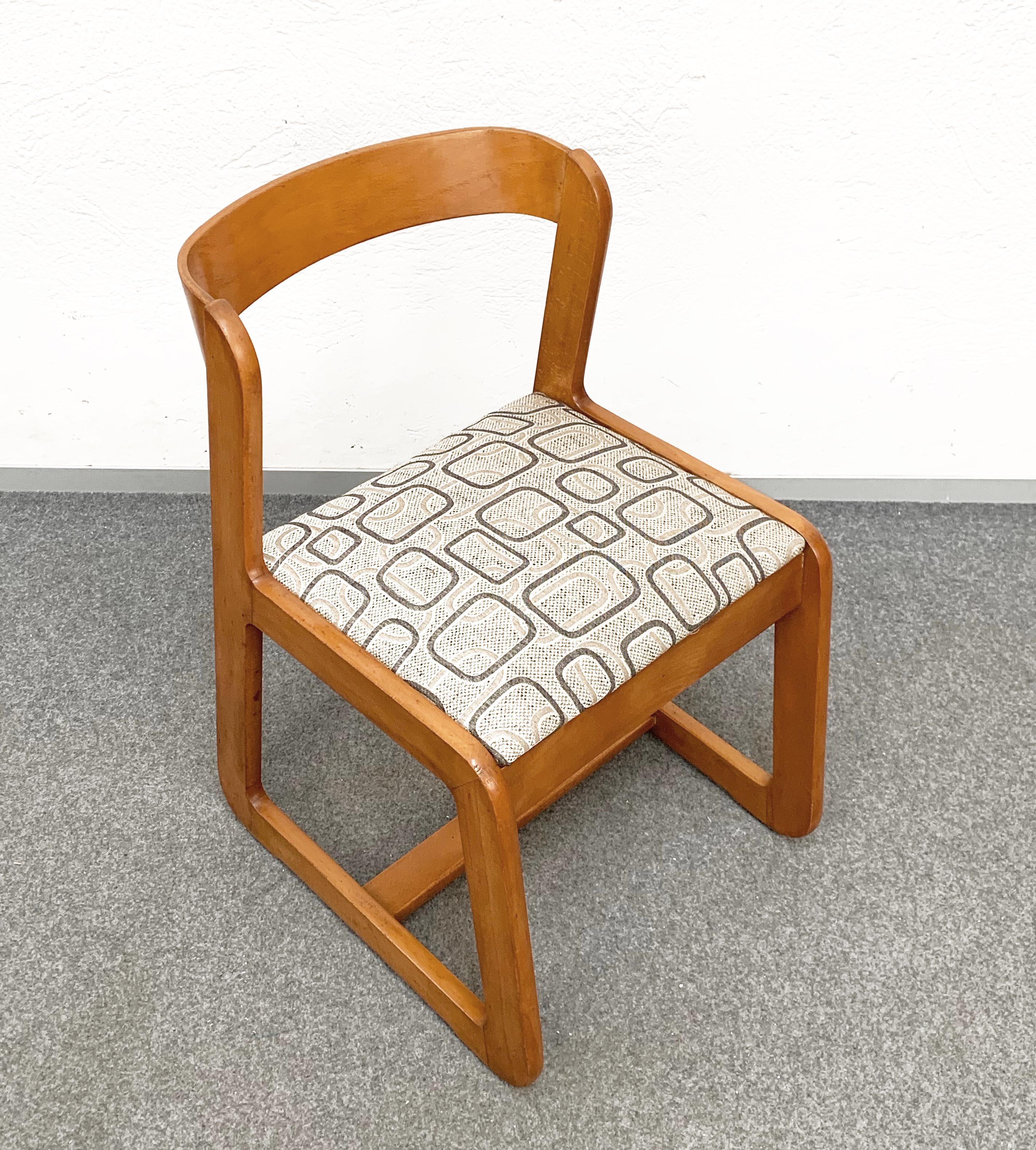Late 20th Century Willy Rizzo Midcentury Wooden and Fabric Italian Chairs for Mario Sabot, 1970