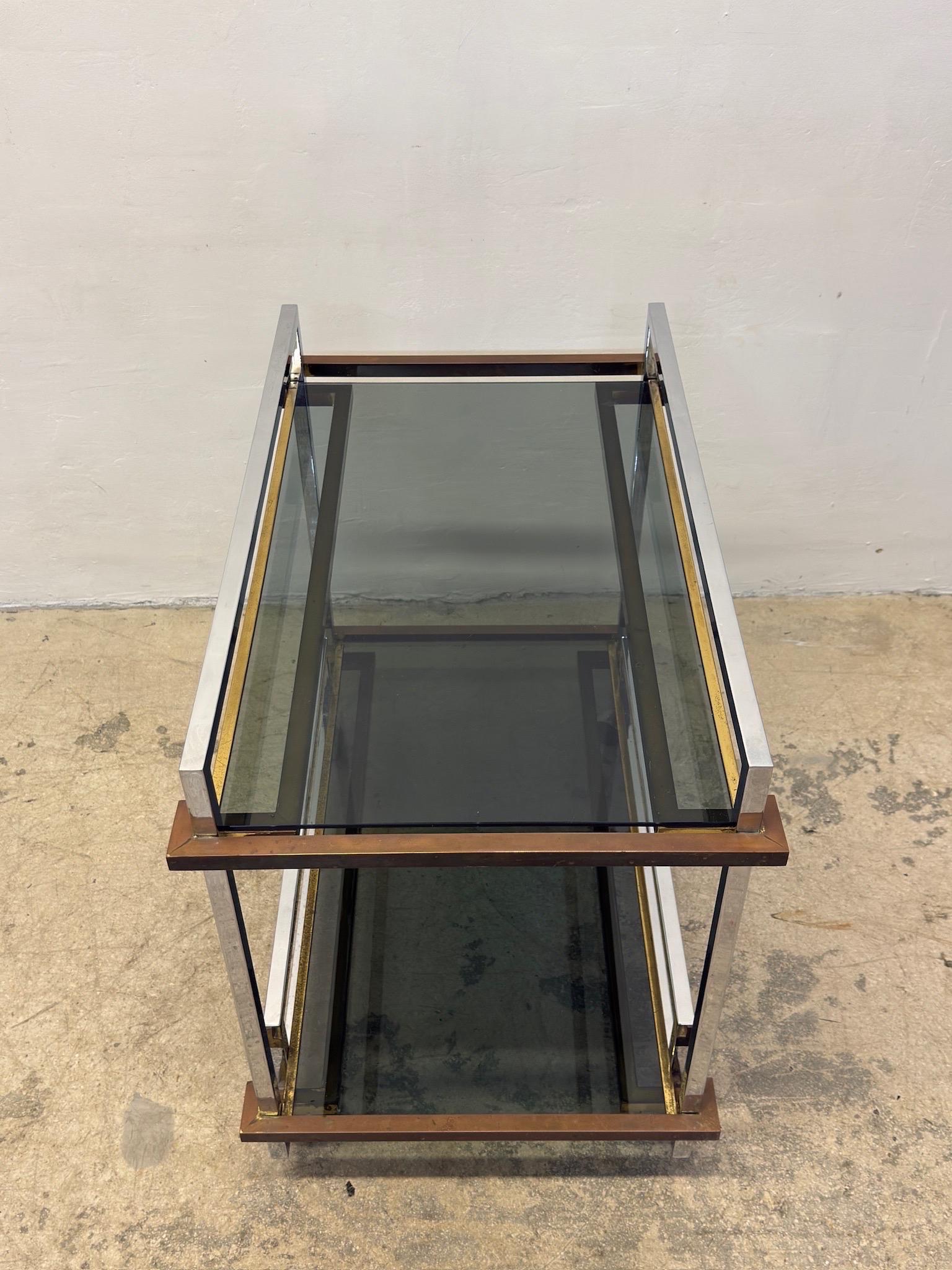 Willy Rizzo Mixed Metal Two Level Smoked Glass Bar Cart or Trolley, Italy 1970s For Sale 8