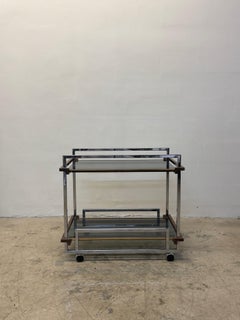 Willy Rizzo Mixed Metal Two Level Smoked Glass Bar Cart or Trolley, Italy 1970s