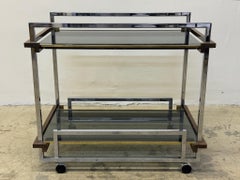 Willy Rizzo Mixed Metal Two Level Smoked Glass Bar Cart or Trolley, Italy 1970s