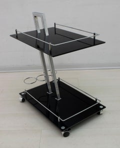 Willy Rizzo Modernist Italian Chromed Metal and Glass Bar Cart Trolley, 1970s