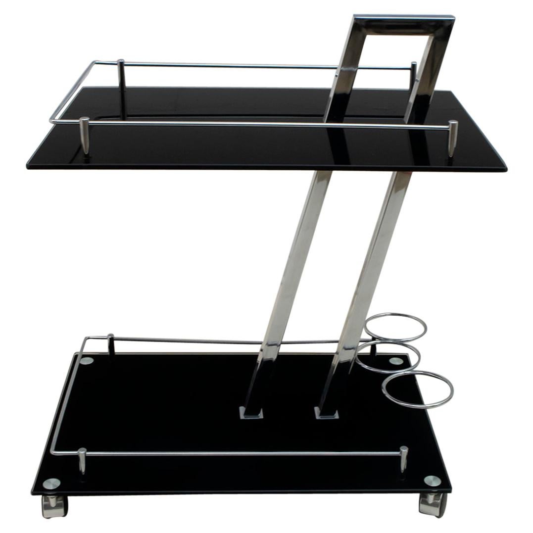 Willy Rizzo Modernist Italian Chromed Metal and Glass Bar Cart Trolley, 1970s