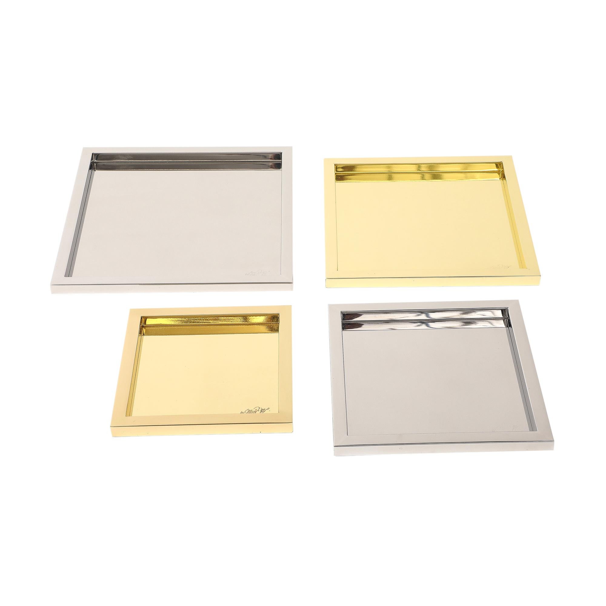 Willy Rizzo Nesting Trays, Brass, Stainless Steel, Signed For Sale 6