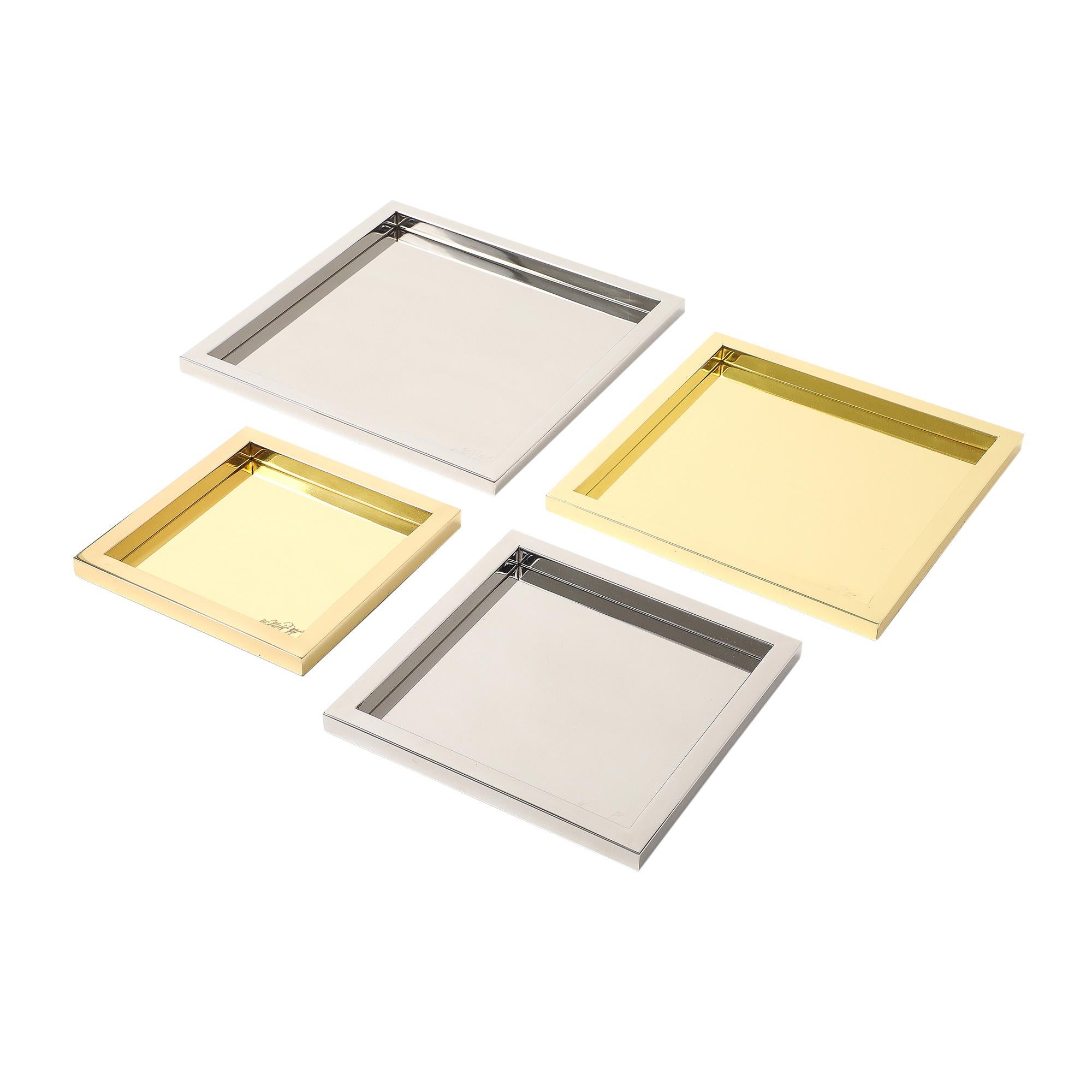 Willy Rizzo Nesting Trays, Brass, Stainless Steel, Signed For Sale 7