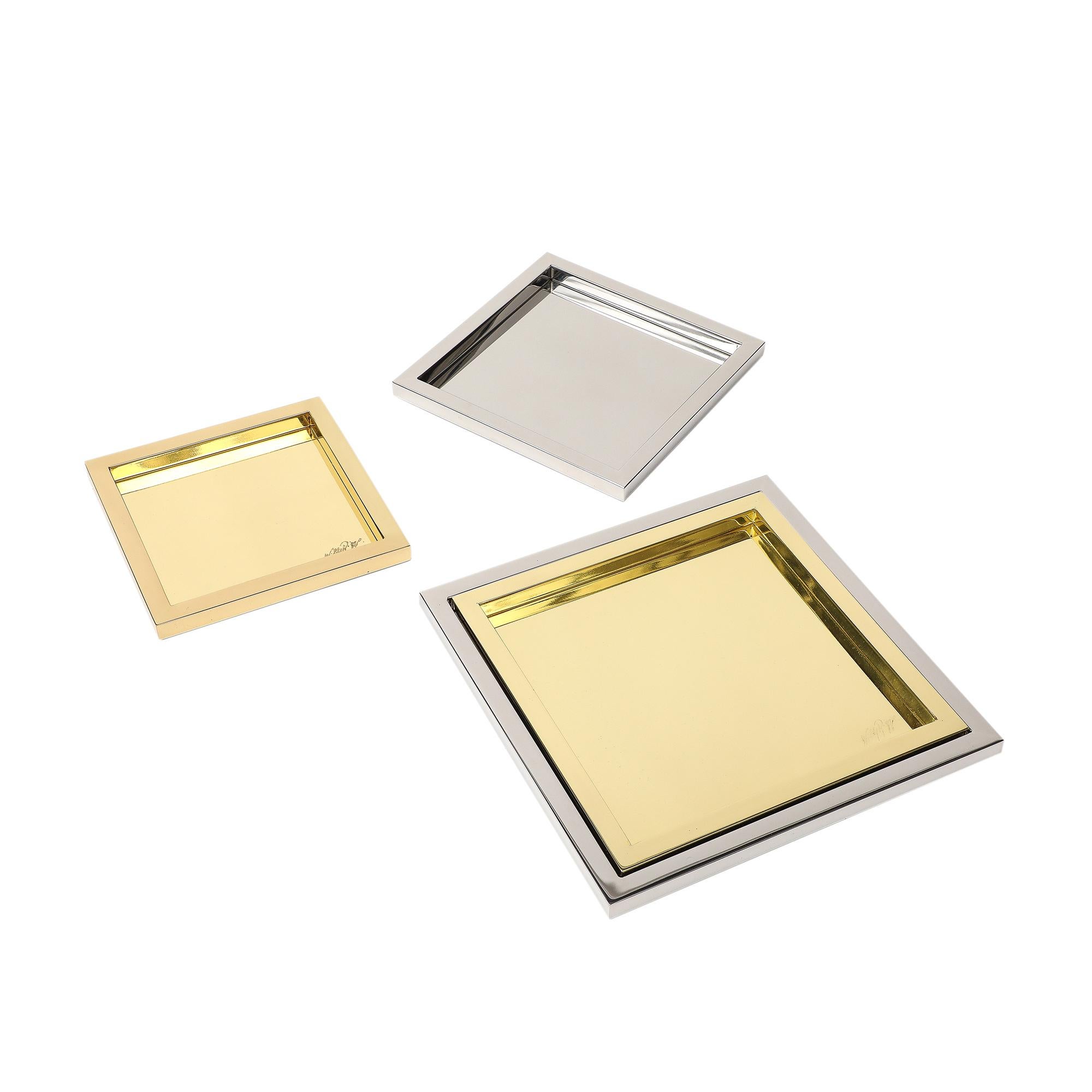 Willy Rizzo Nesting Trays, Brass, Stainless Steel, Signed For Sale 8