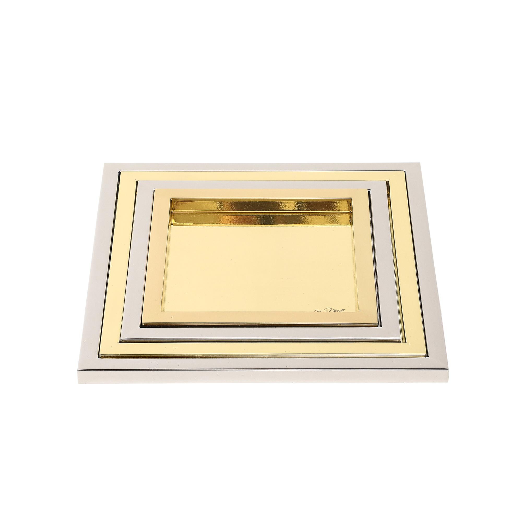 Modern Willy Rizzo Nesting Trays, Brass, Stainless Steel, Signed For Sale