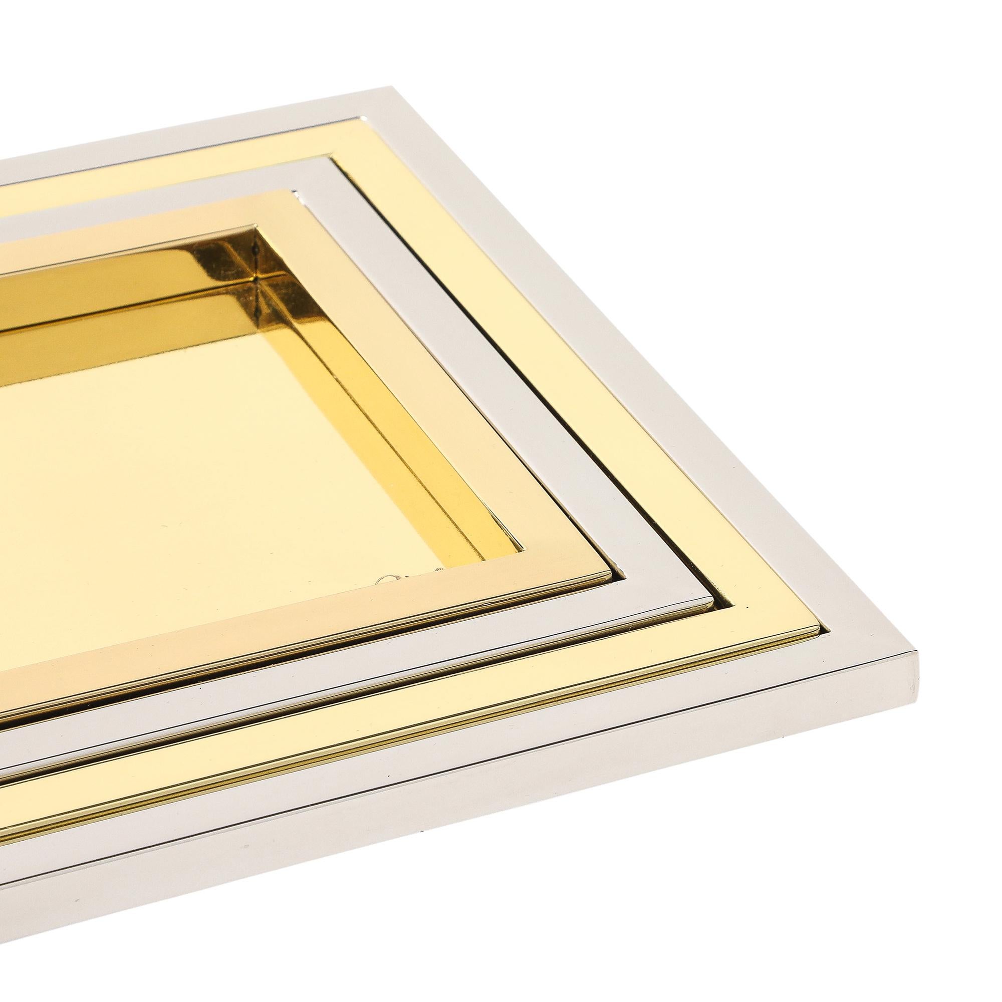Willy Rizzo Nesting Trays, Brass, Stainless Steel, Signed In Good Condition For Sale In New York, NY