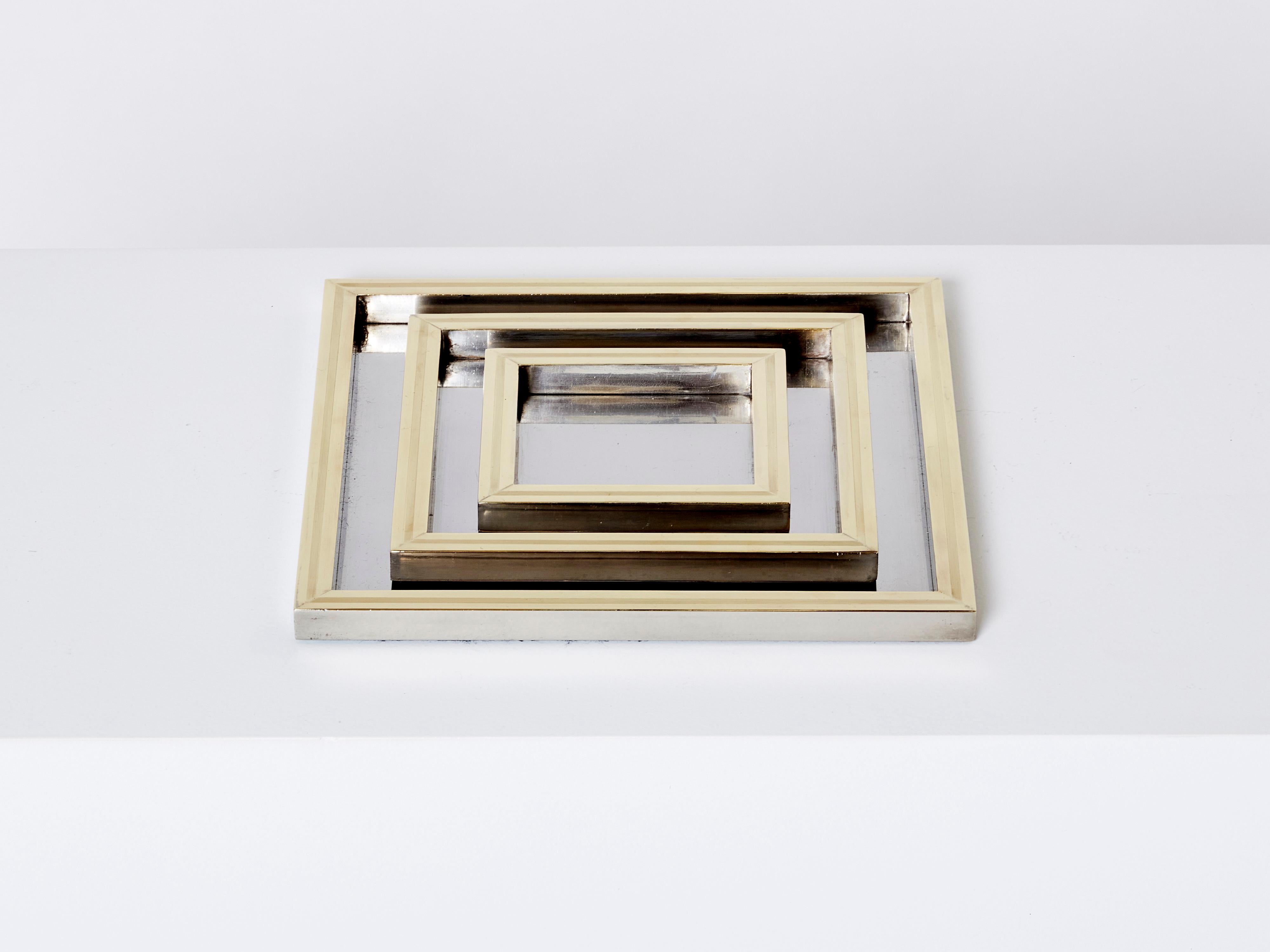 Willy Rizzo Nesting Trays Serving Pieces in Steel and Brass 1970s For Sale 5