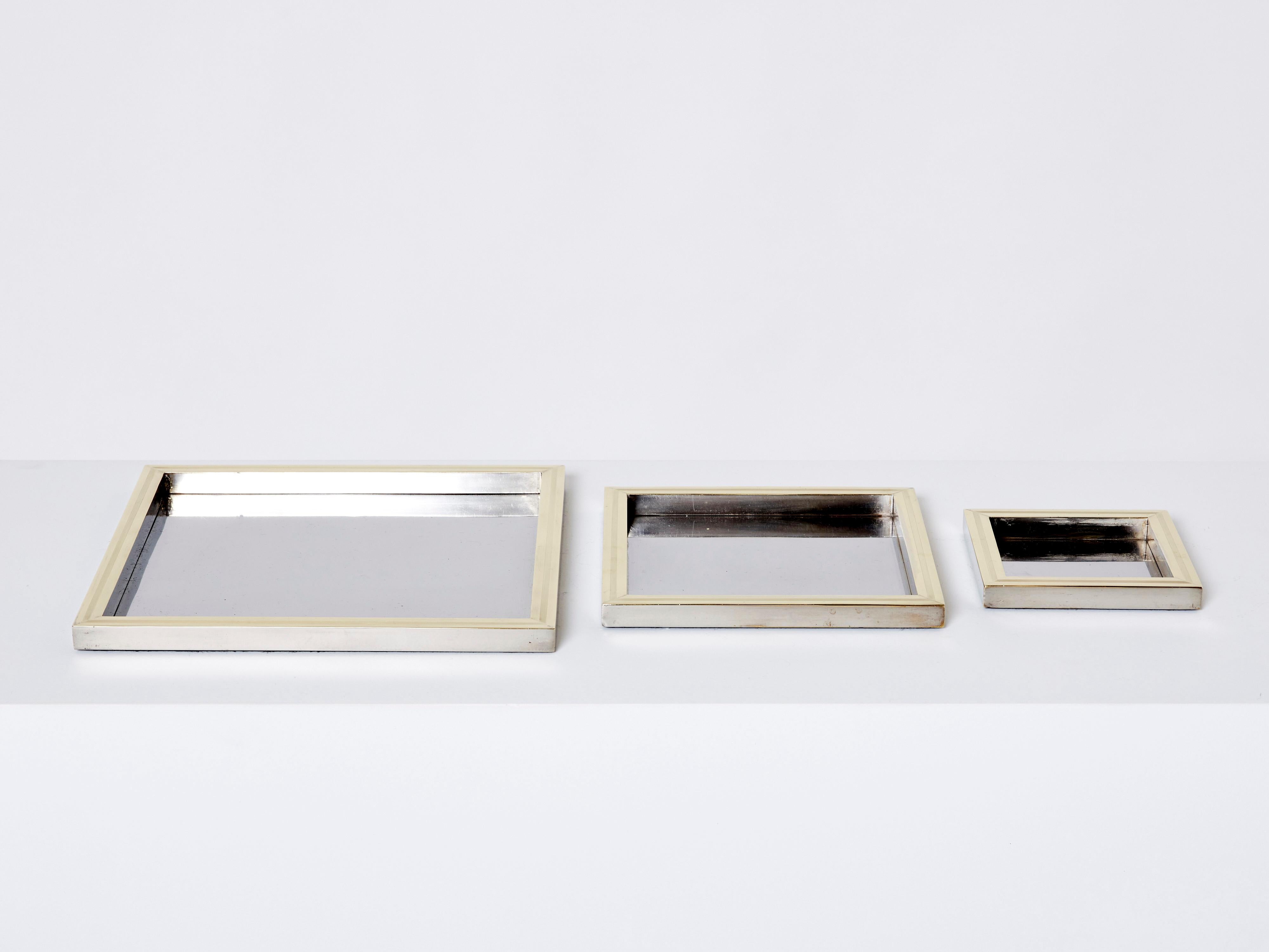 Willy Rizzo Nesting Trays Serving Pieces in Steel and Brass 1970s In Good Condition For Sale In Paris, IDF