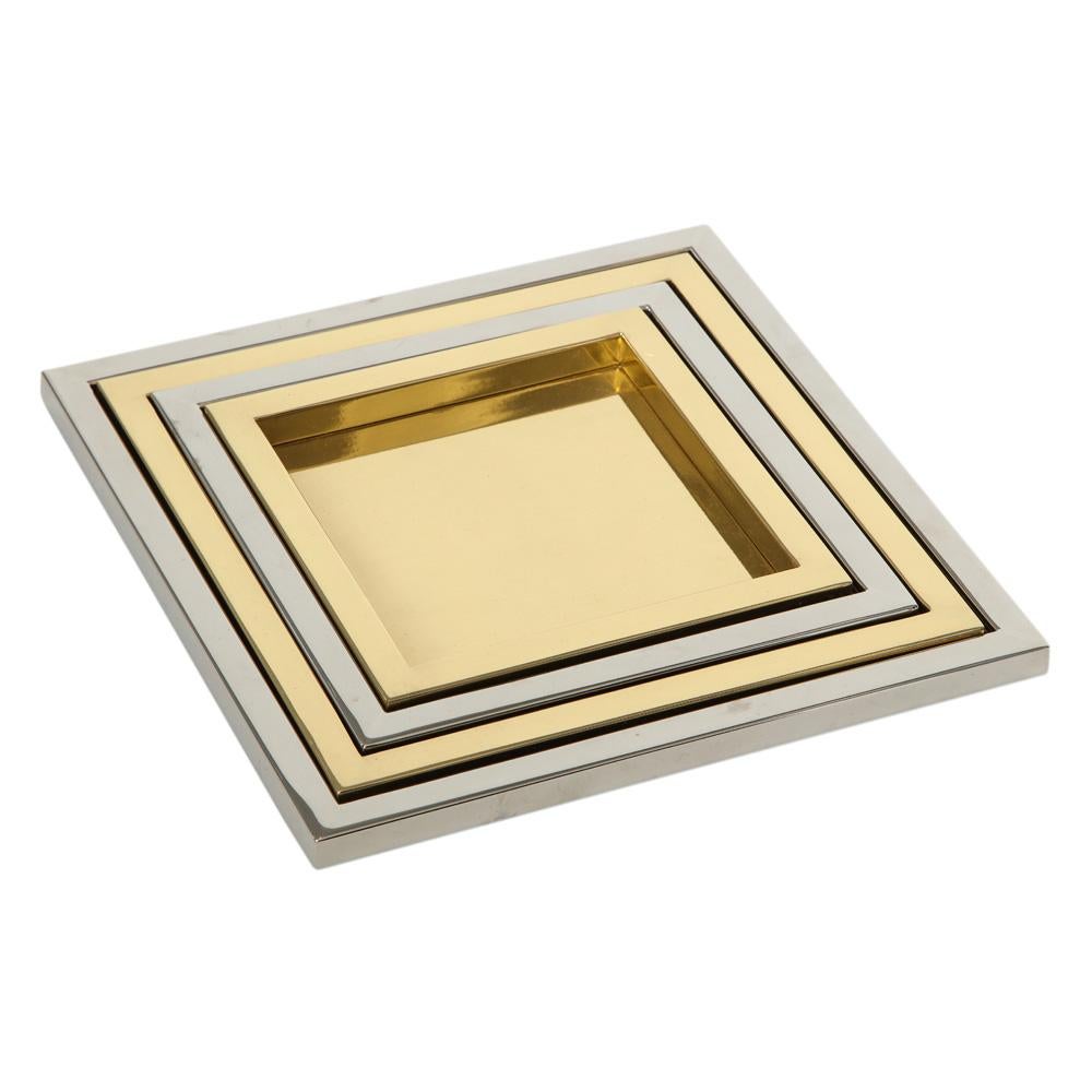Modern Willy Rizzo Nesting Trays Steel and Brass Signed, Italy, 2000s