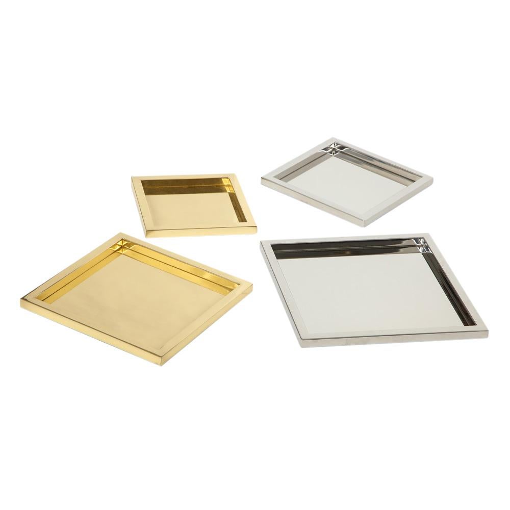 Polished Willy Rizzo Nesting Trays Steel and Brass Signed, Italy, 2000s