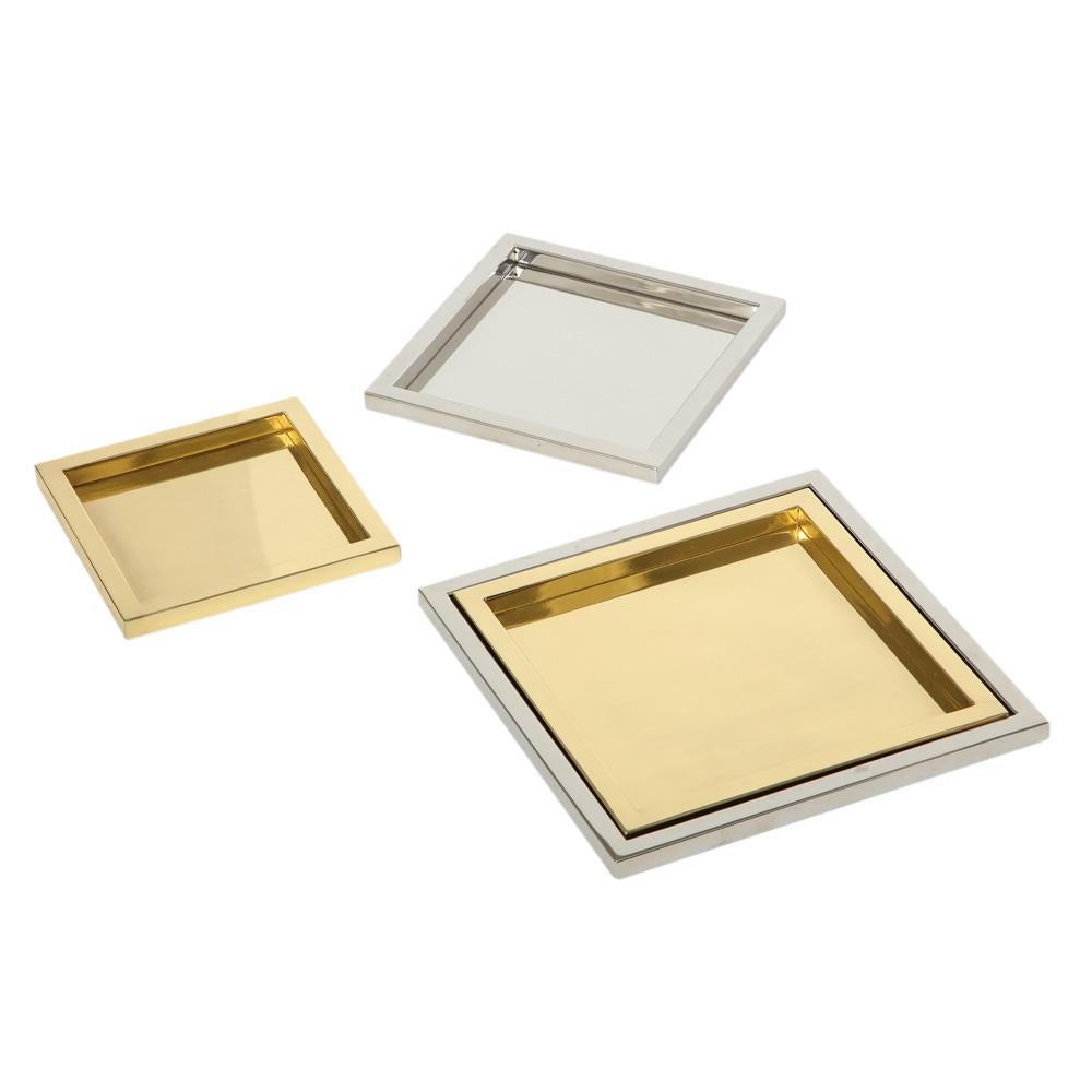 Willy Rizzo Nesting Trays Steel and Brass Signed, Italy, 2000s In Good Condition In New York, NY