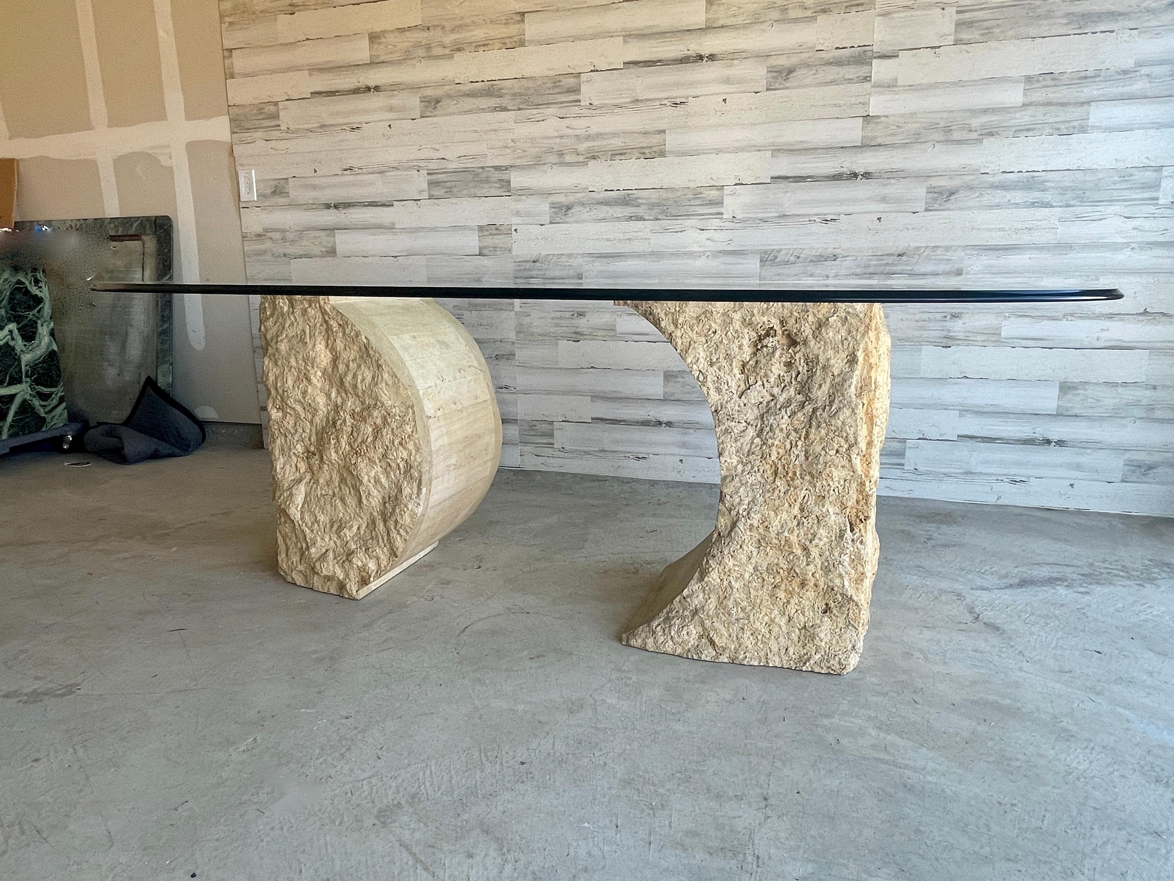 Italian Willy Rizzo Organic Modern Travertine Dining Table  For Sale