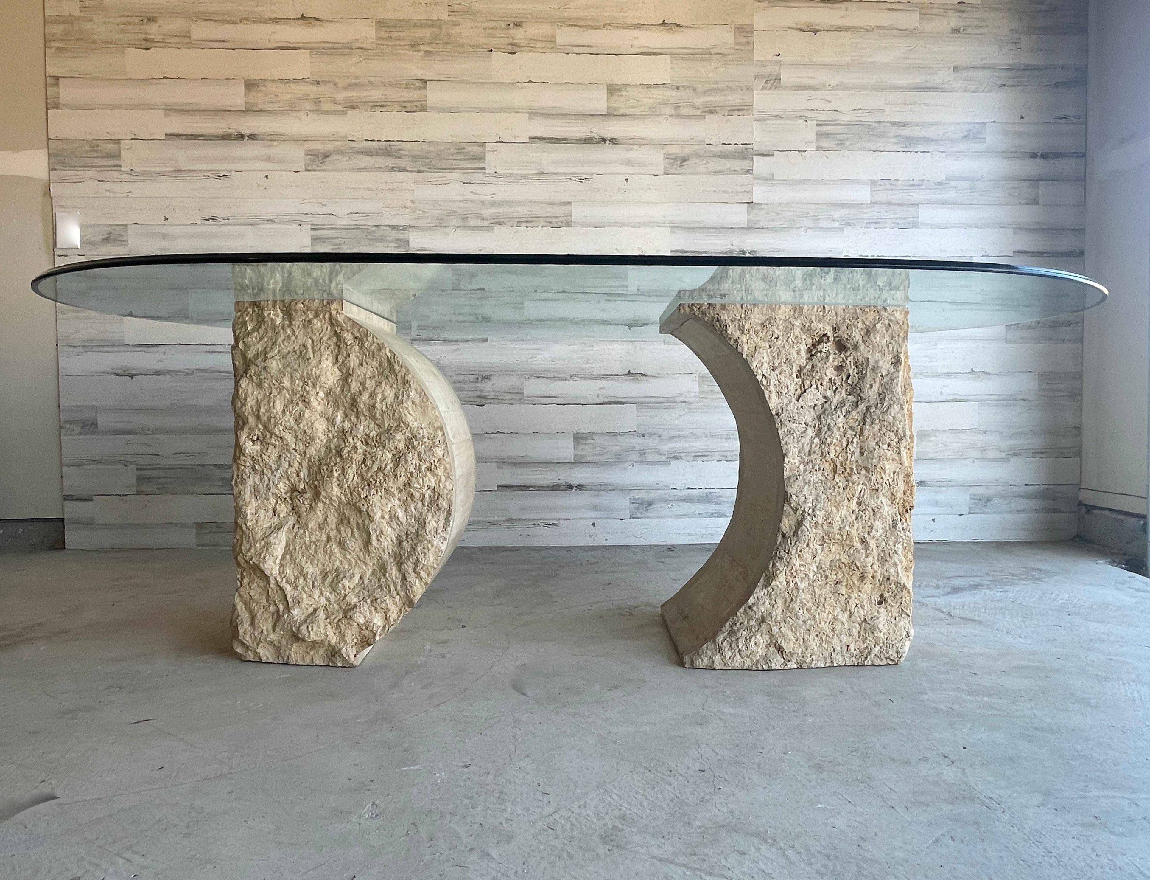Willy Rizzo Organic Modern Travertine Dining Table  For Sale 1