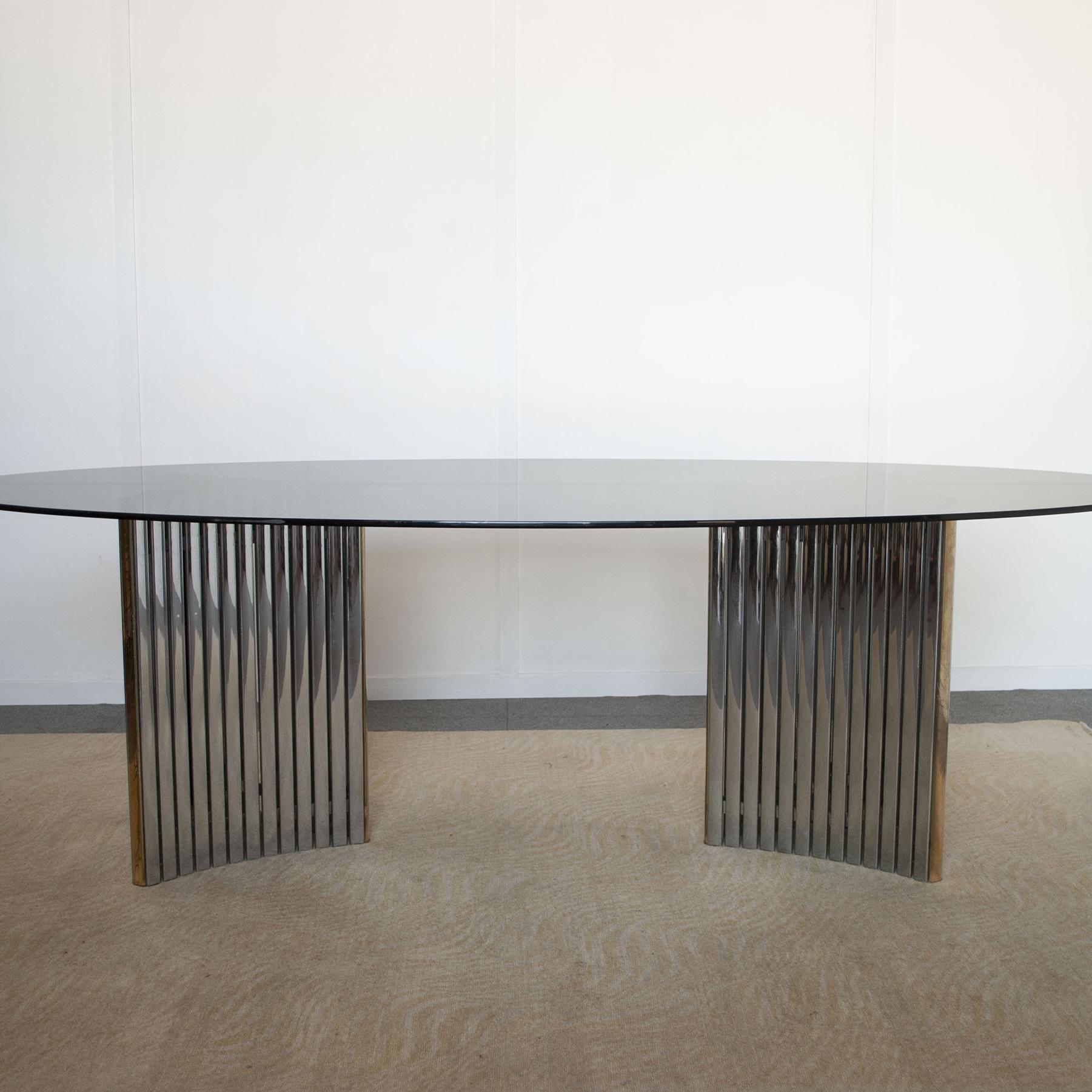 Metal Willy Rizzo oval dinning table 70's. For Sale