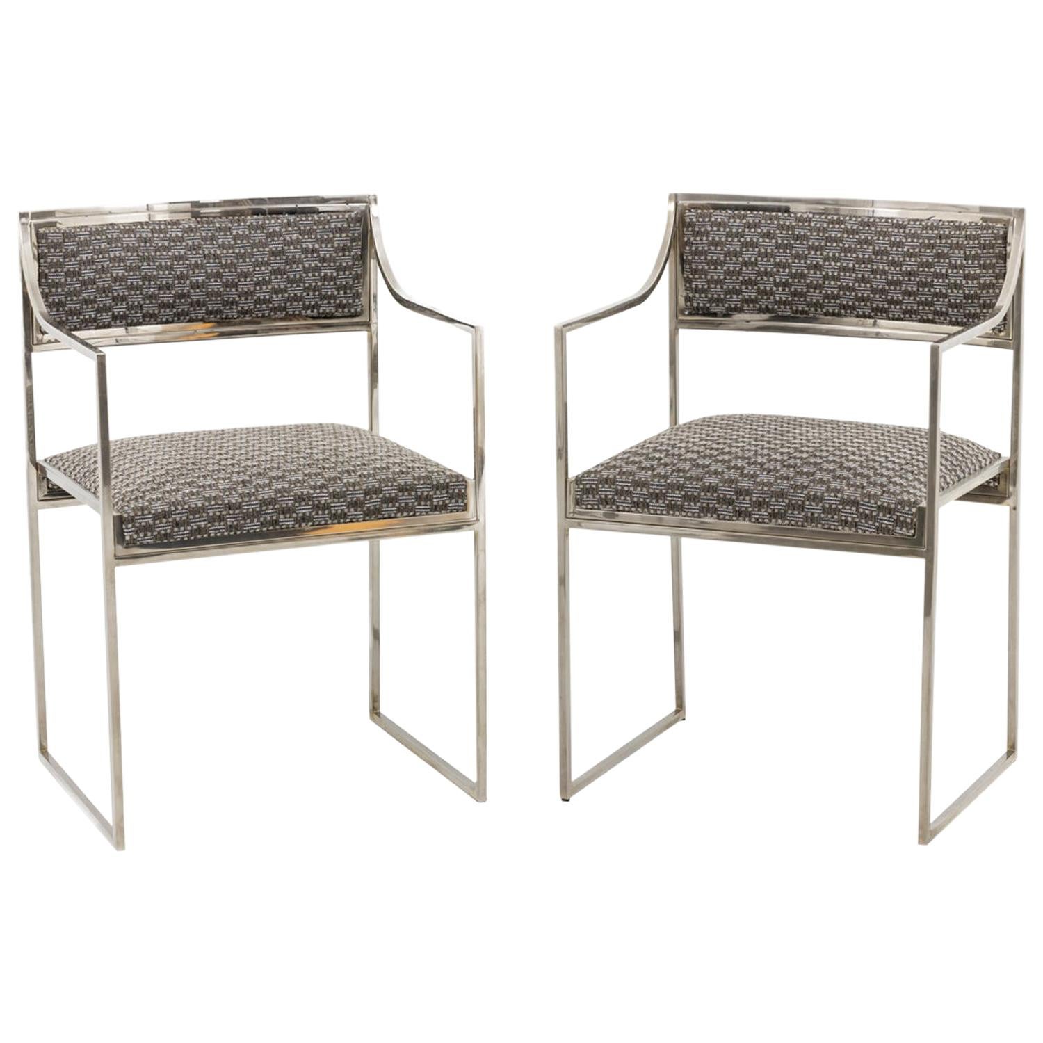 Willy Rizzo, Pair of Chromed Metal Armchairs, 1970s