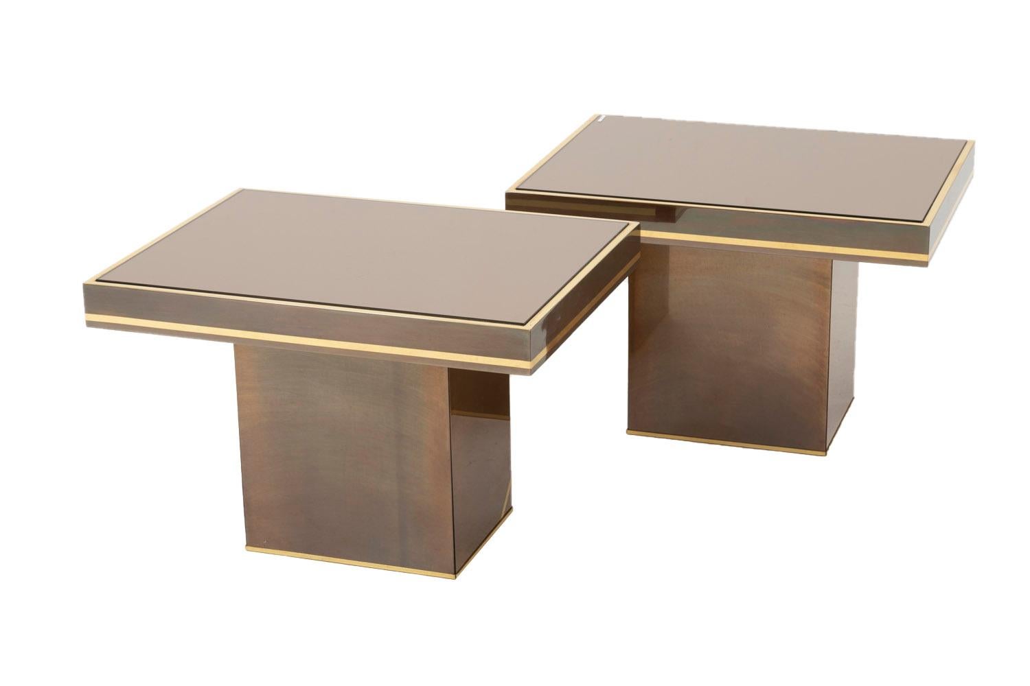 Modern Willy Rizzo, Pair of End Tables in Coppered Mirrors, 1980s