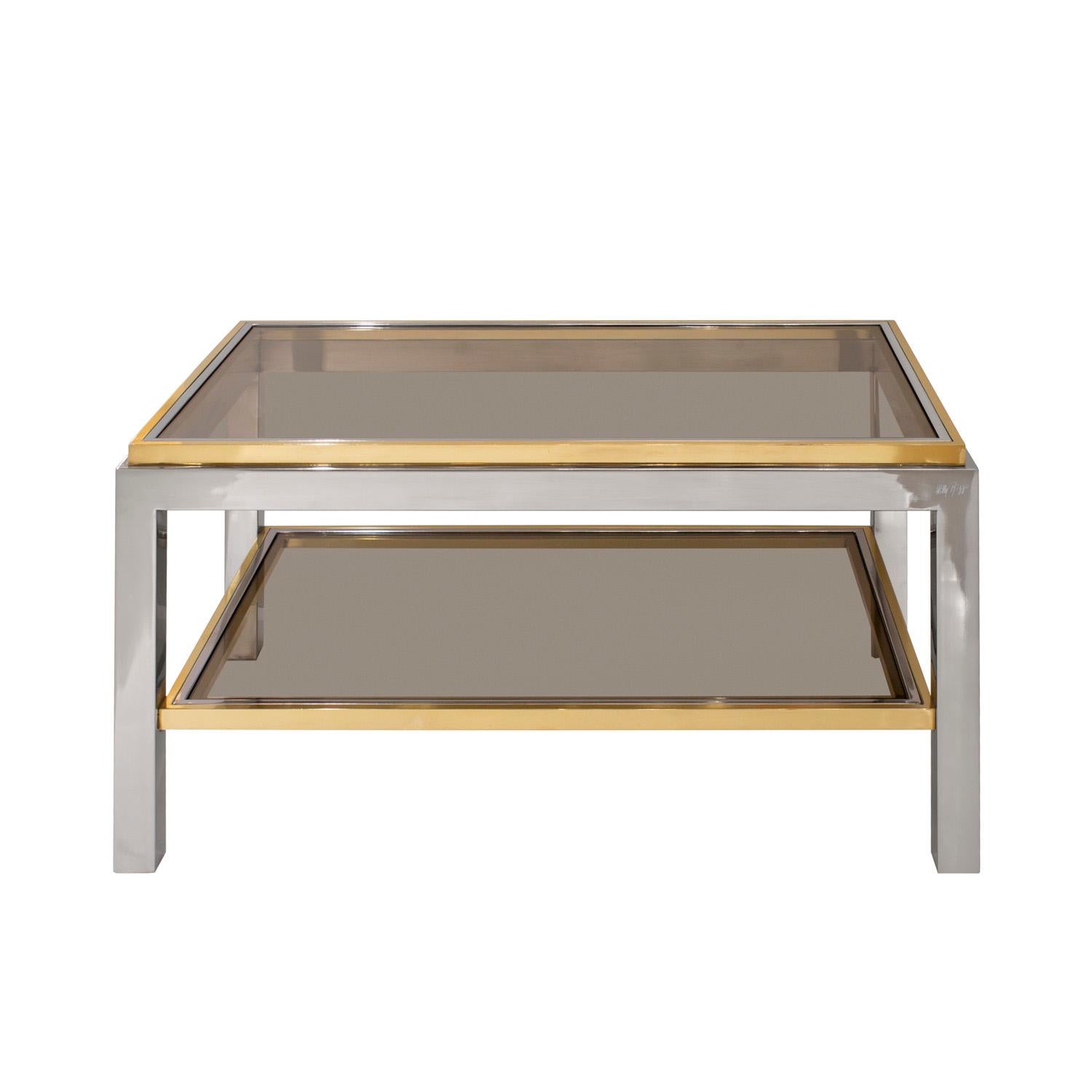 italien Willy Rizzo Paire de tables basses Flaminia en chrome et laiton 1970 (Signé) en vente