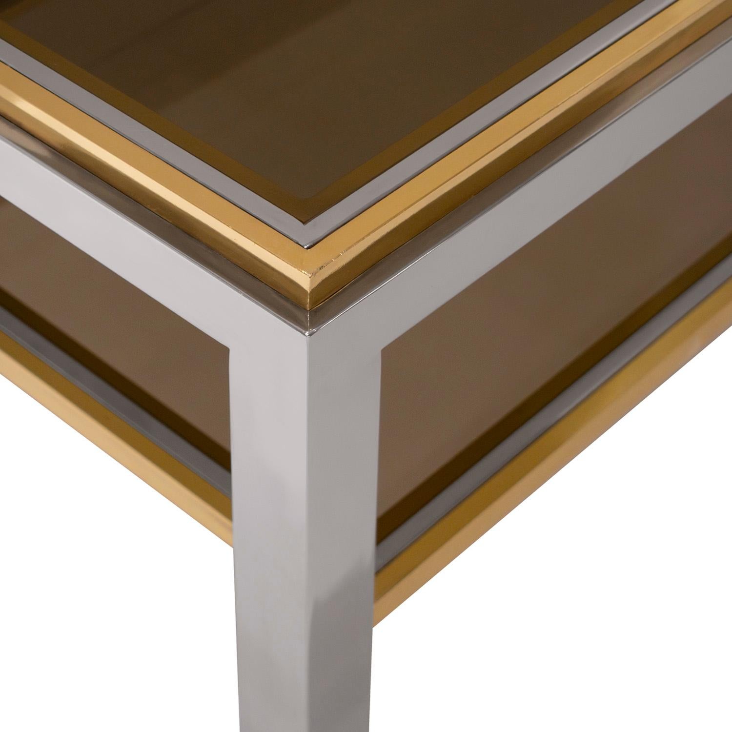 Fait main Willy Rizzo Paire de tables basses Flaminia en chrome et laiton 1970 (Signé) en vente