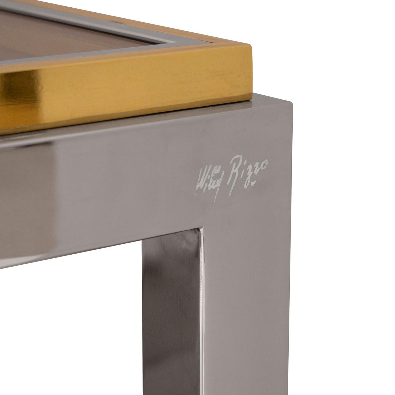 Willy Rizzo Paire de tables basses Flaminia en chrome et laiton 1970 (Signé) Excellent état - En vente à New York, NY