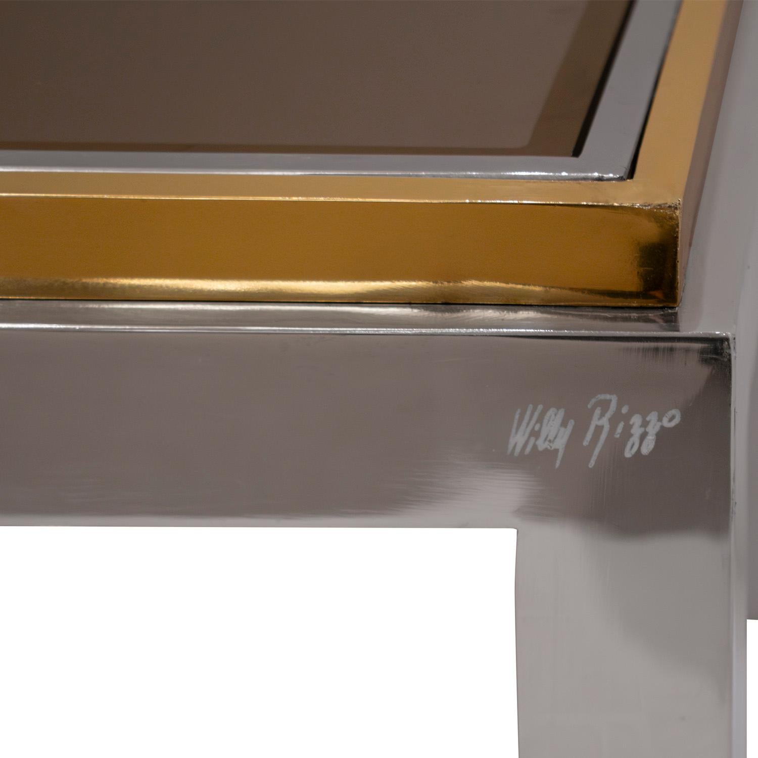 Fin du 20e siècle Willy Rizzo Paire de tables basses Flaminia en chrome et laiton 1970 (Signé) en vente
